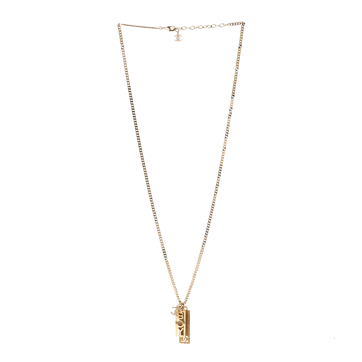 CHANEL Metal Crystal CC Boy Pendant Long Necklace Gold