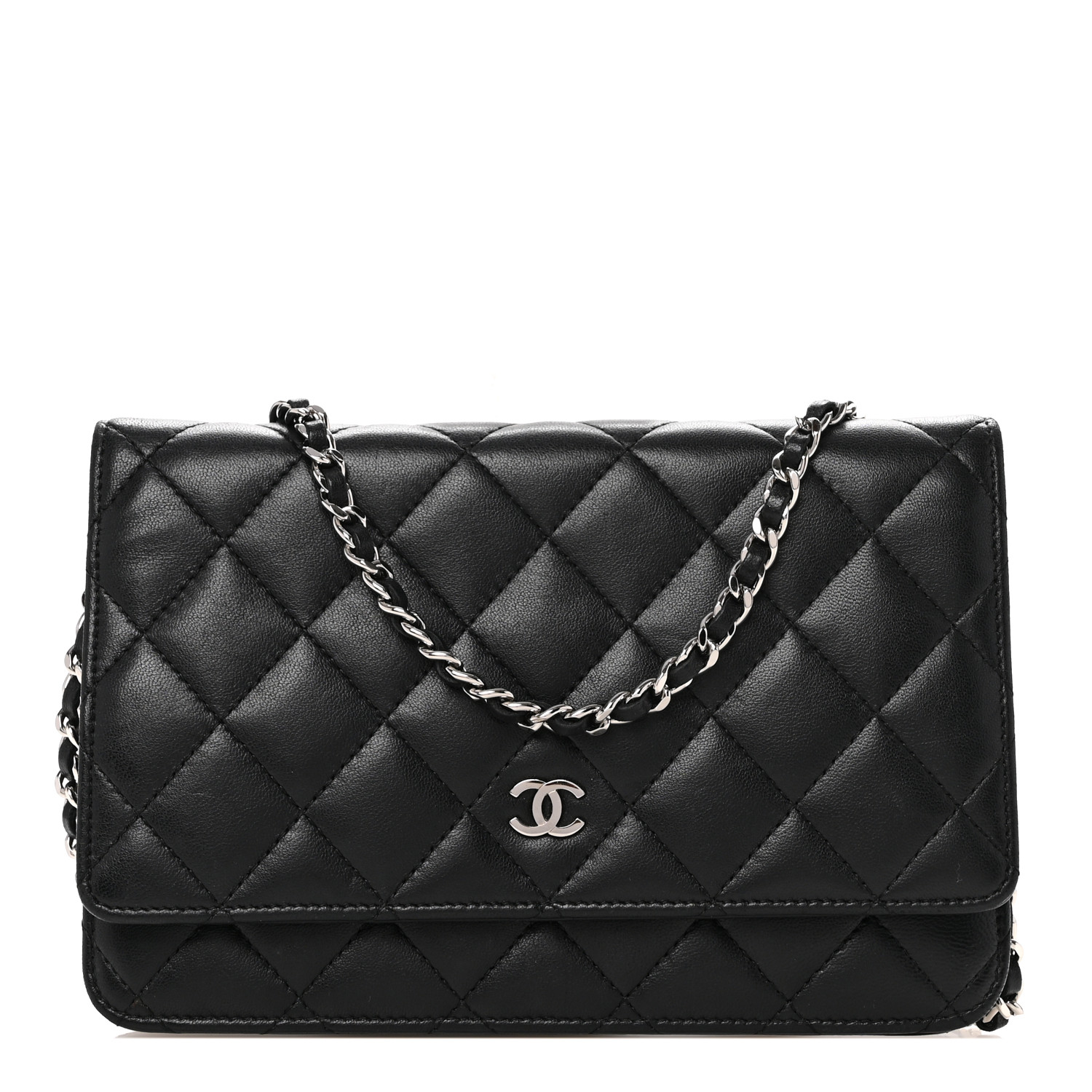 CHANEL Lambskin Quilted Wallet On Chain WOC Black 1677589
