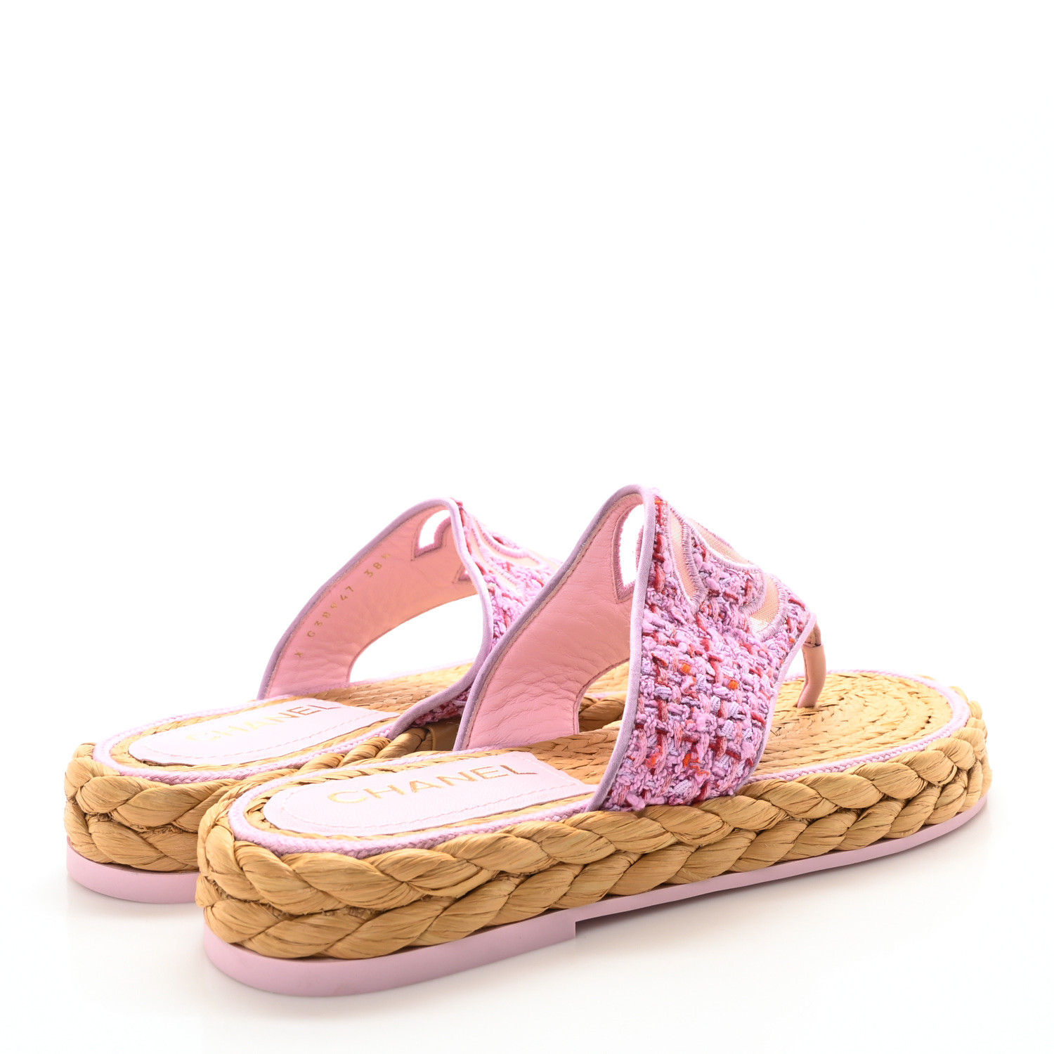 2U28　CHANEL1983　ペンダントトップ CHANEL Tweed Mesh Satin CC Thong Sandals 38.5 Light Purple