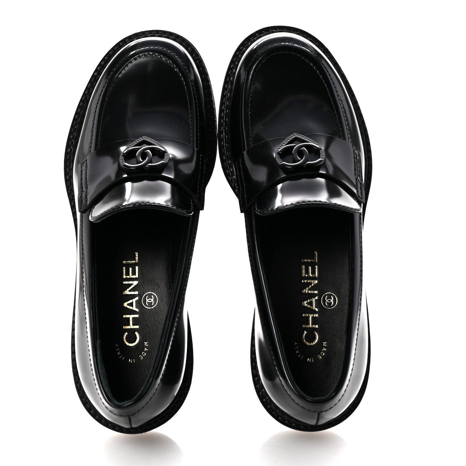CHANEL Shiny Calfskin Quilted CC Mocassin Loafers 35 Black