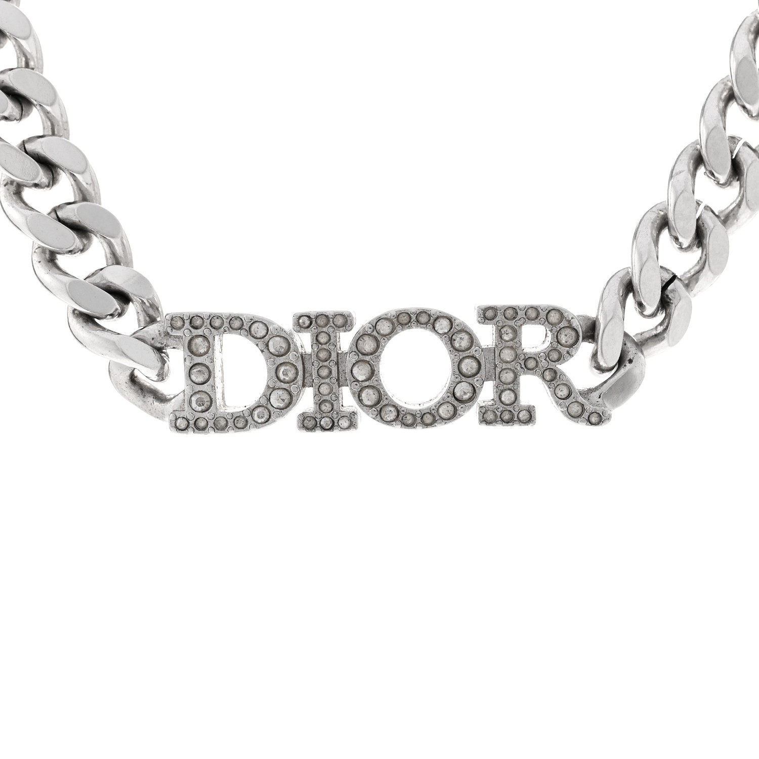 小物 Christian Dior Silver Leather Logo Chain Christian Dior Logo Plate Silver Necklace Men's Women Very