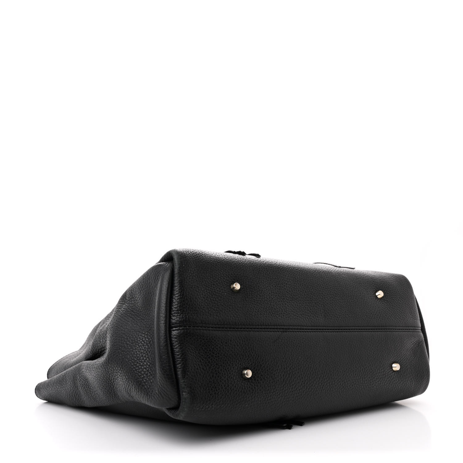LANVIN Grained Calfskin Logo Small Fringe Shopper Tote Black