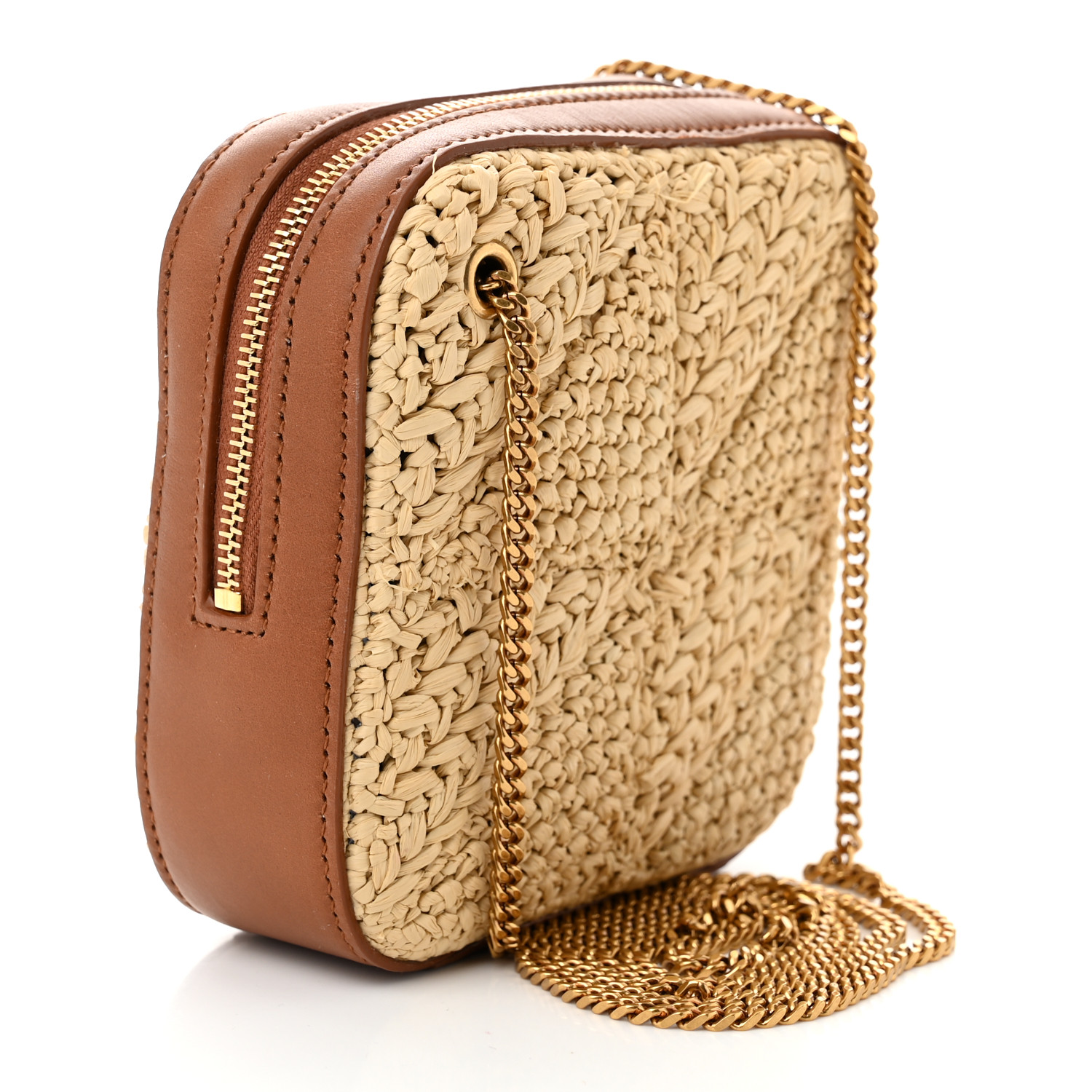 SAINT LAURENT Raffia Calfskin Monogram Jamie Cube Beige