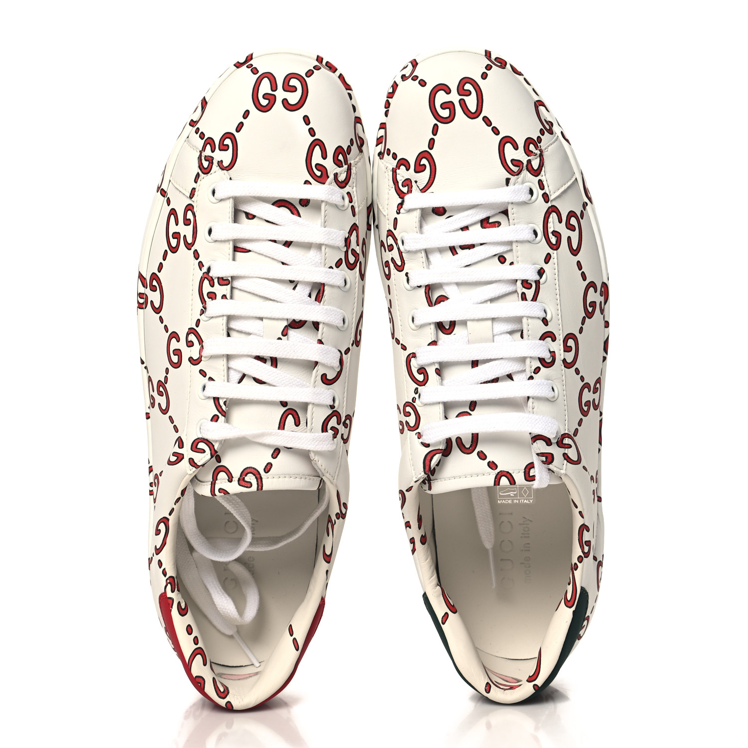 GUCCI Calfskin GucciGhost Print Mens Ace Sneakers 11 White