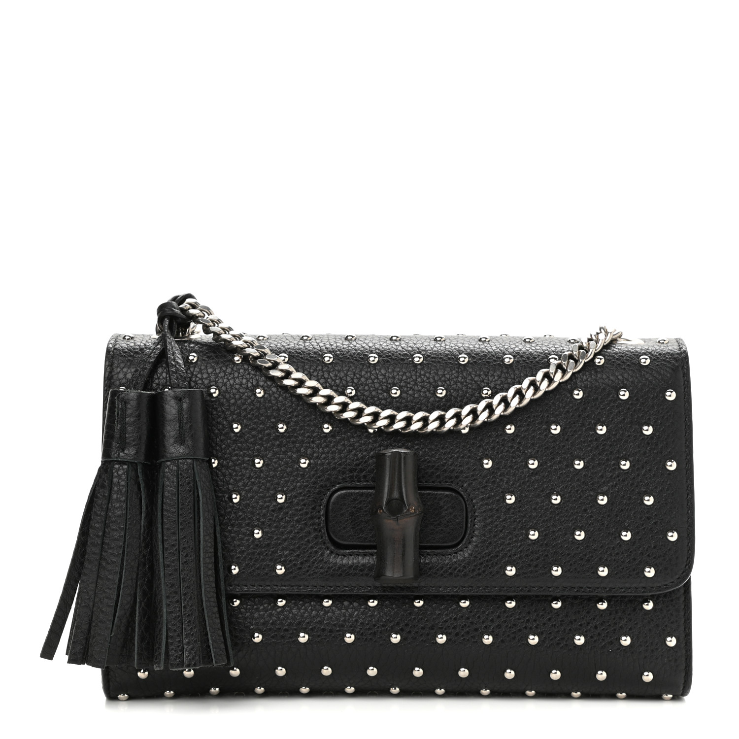 ヌビバッグ GUCCI Calfskin Studded Medium Miss Bamboo Shoulder Bag Black