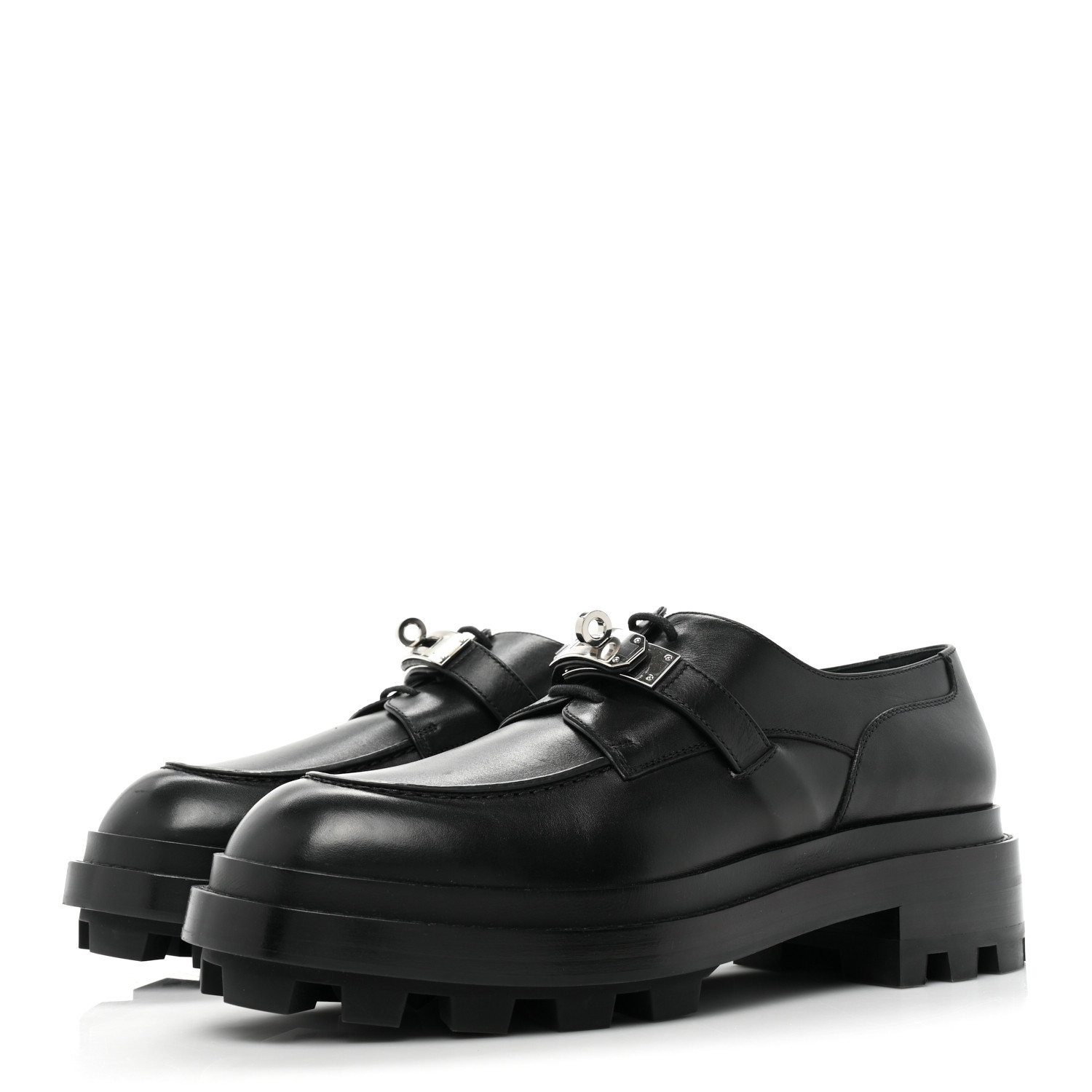 HERMES Calfskin Mens First Derby Shoes 40 Black 1296884