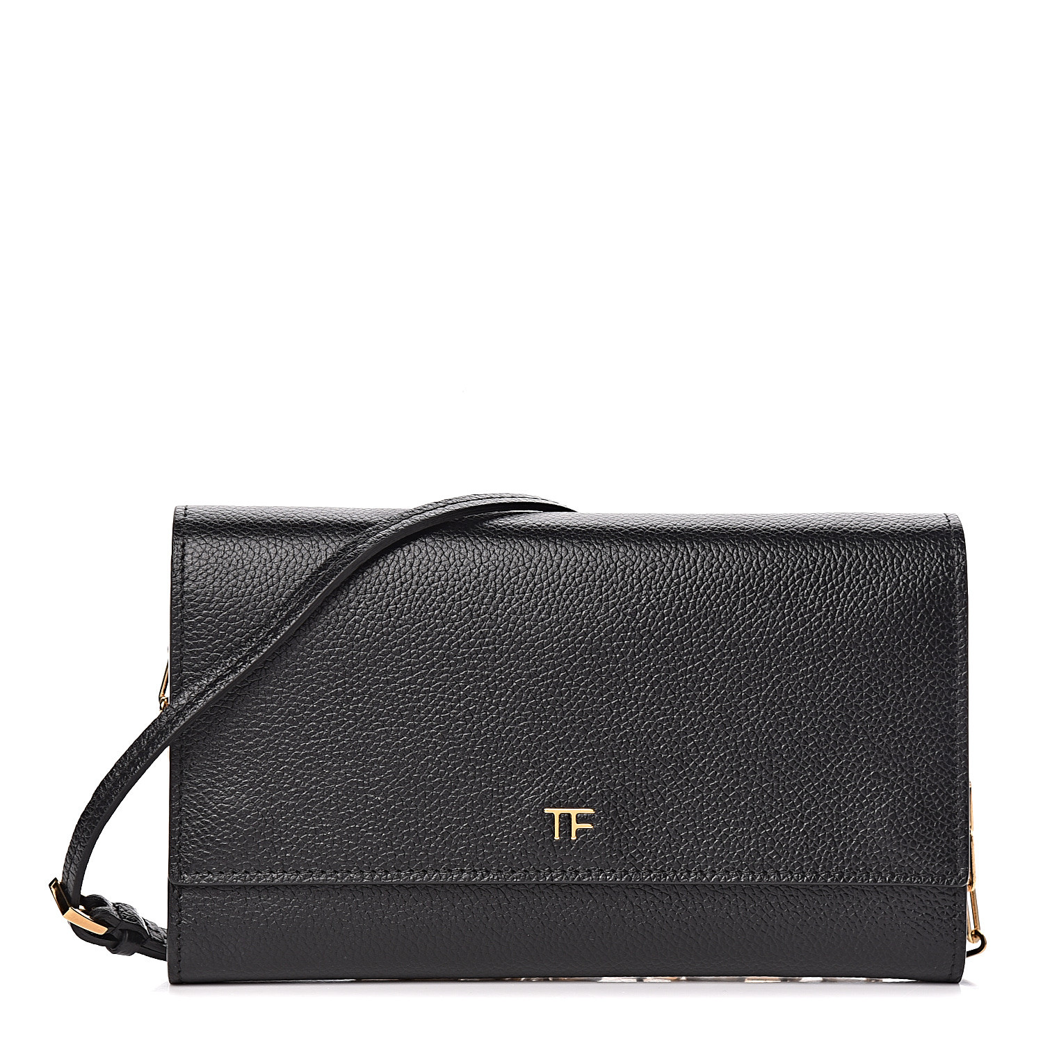 USED TOM FORD 黒 レザー ウォレットチェーン トムフォード カーフ レザー チェーン ウォレット 二つ折り 財布