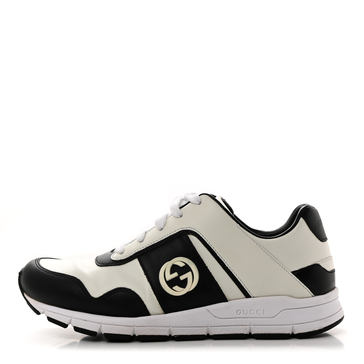 GUCCI Calfskin Womens Interlocking G Sneakers 37.5 Black