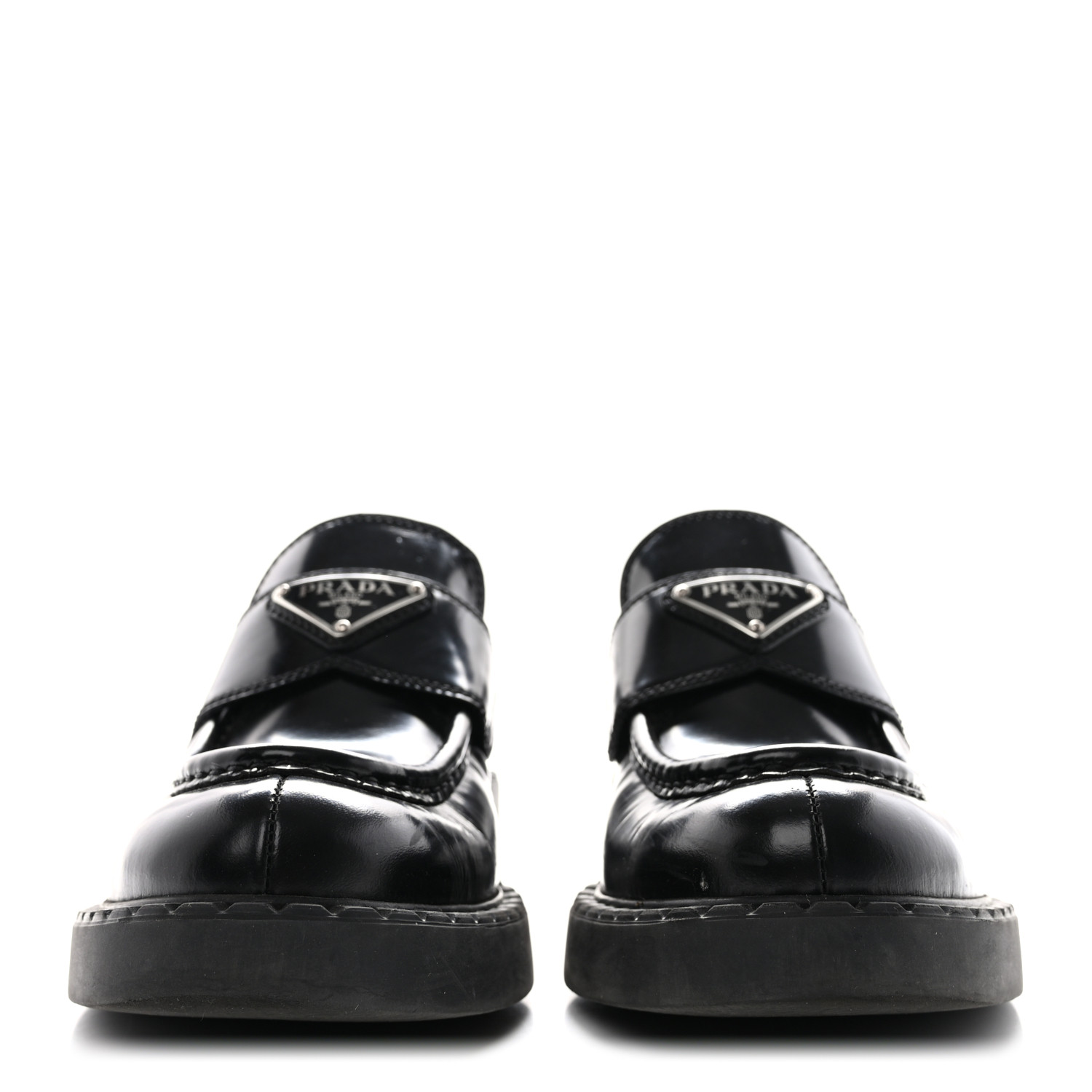 PRADA Spazzolato Metal Triangle Logo 50mm Loafers 36 Black