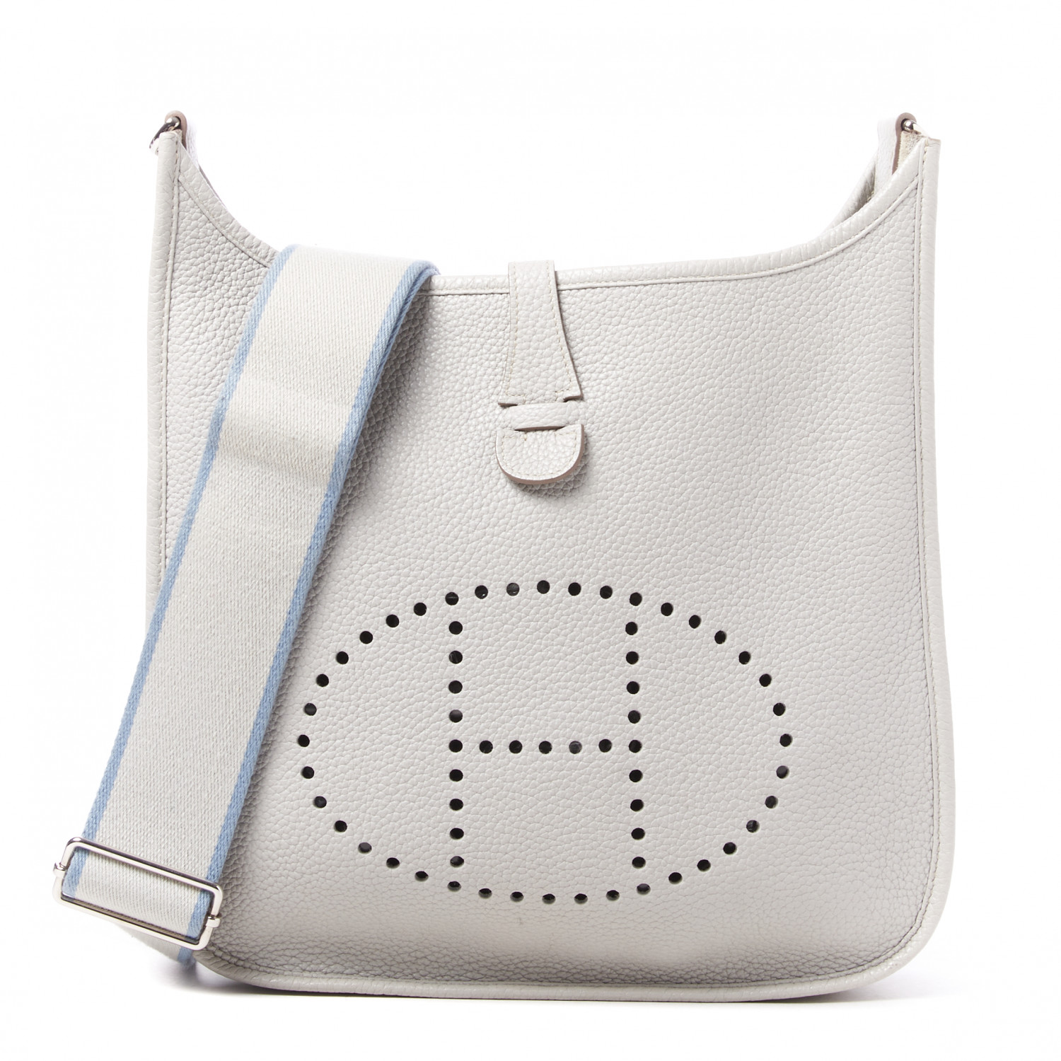 HERMES Taurillon Clemence Evelyne III PM Gris Perle Bleu Lin