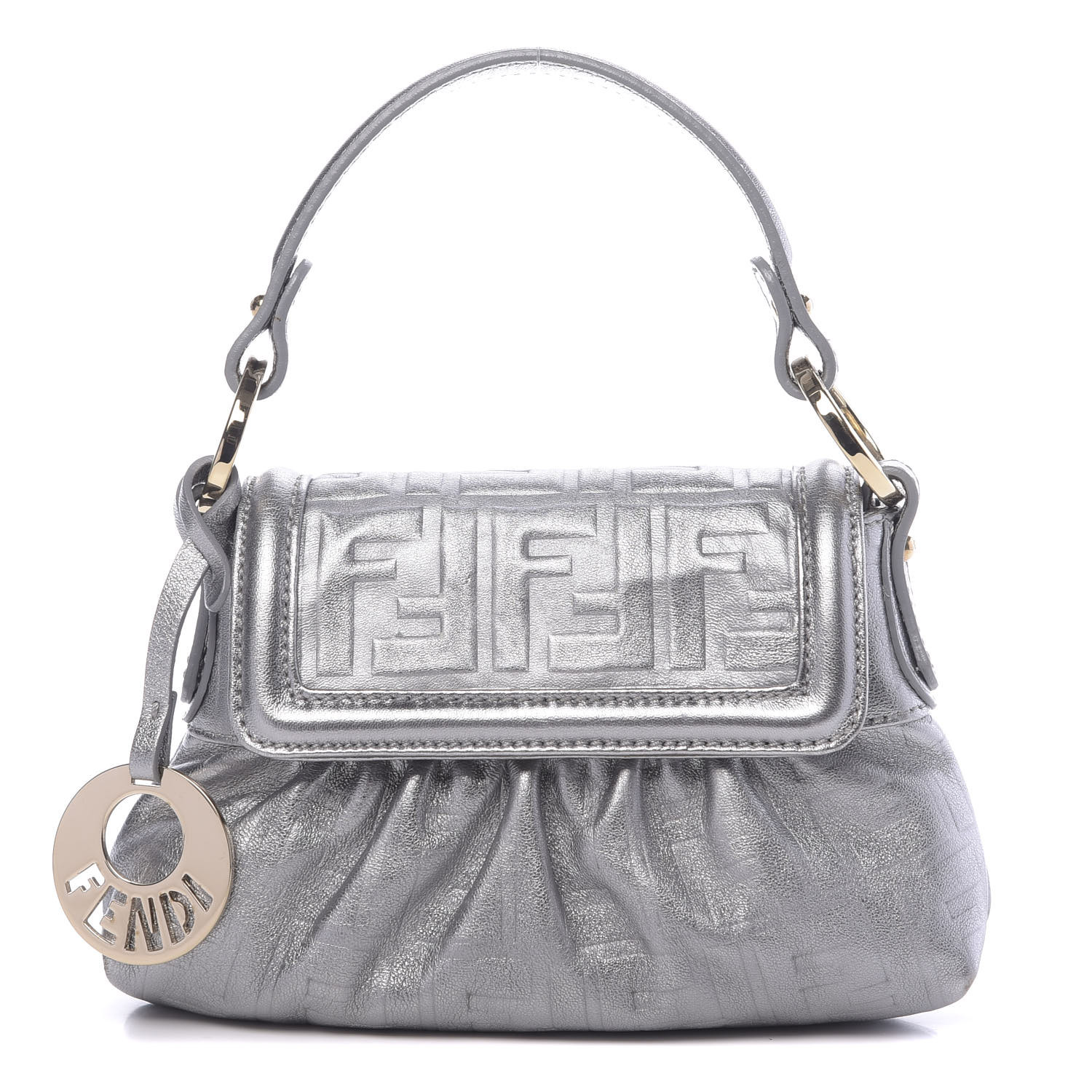 FENDI Metallic Calfskin FF Embossed Mini Chef Shoulder Bag