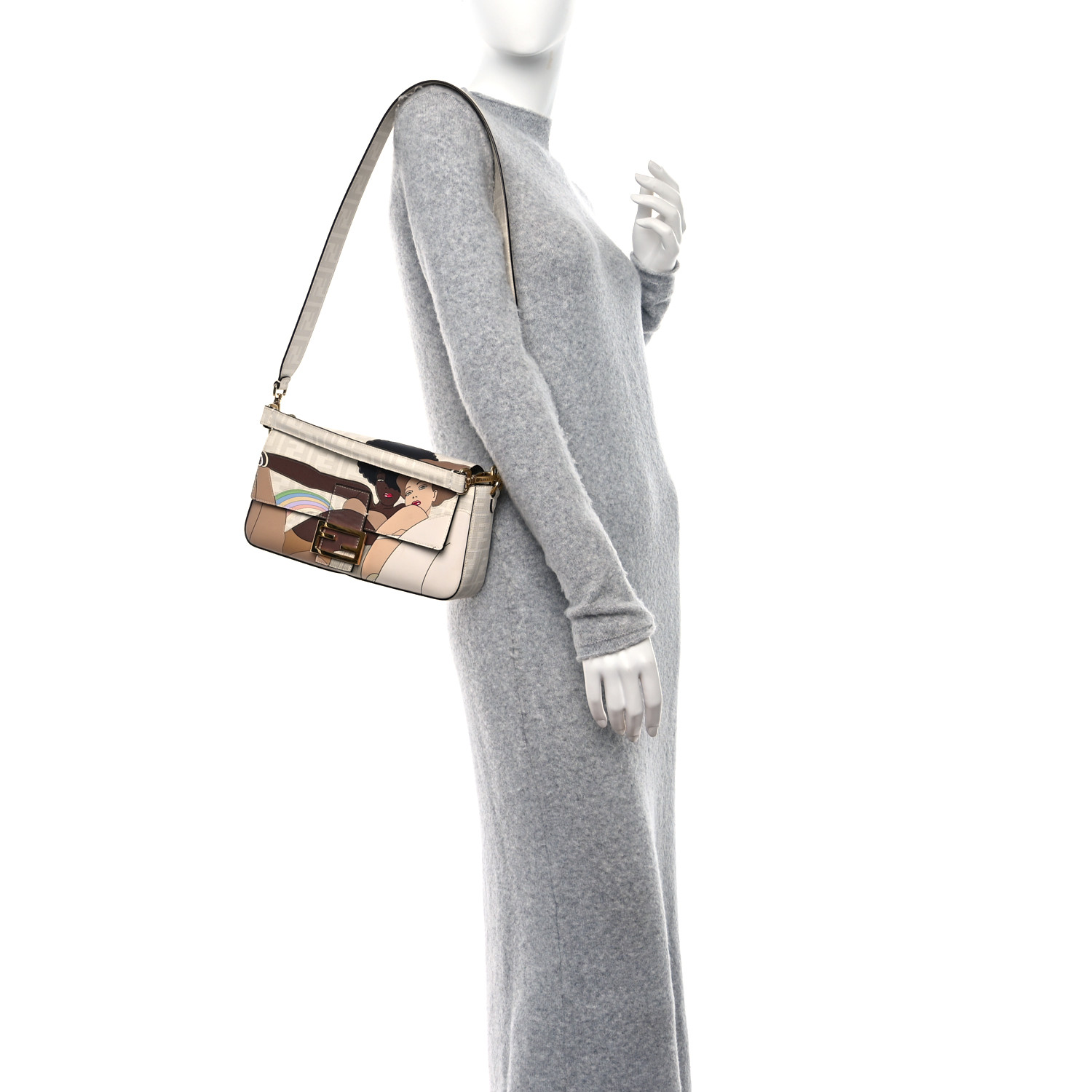 FENDI Glazed Fabric FF Bikini Girls Inlay Baguette Bianco