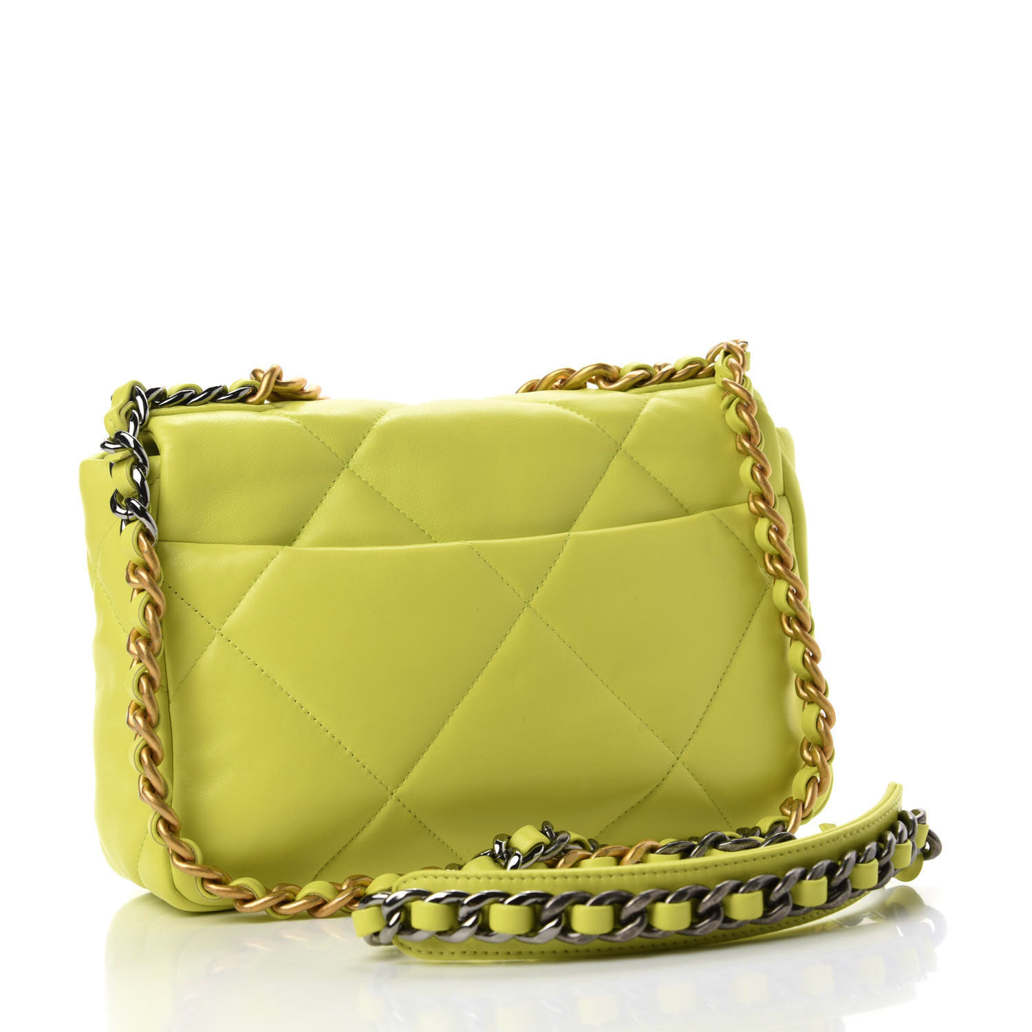 CHANEL Shiny Lambskin Quilted Medium Chanel 19 Flap Neon