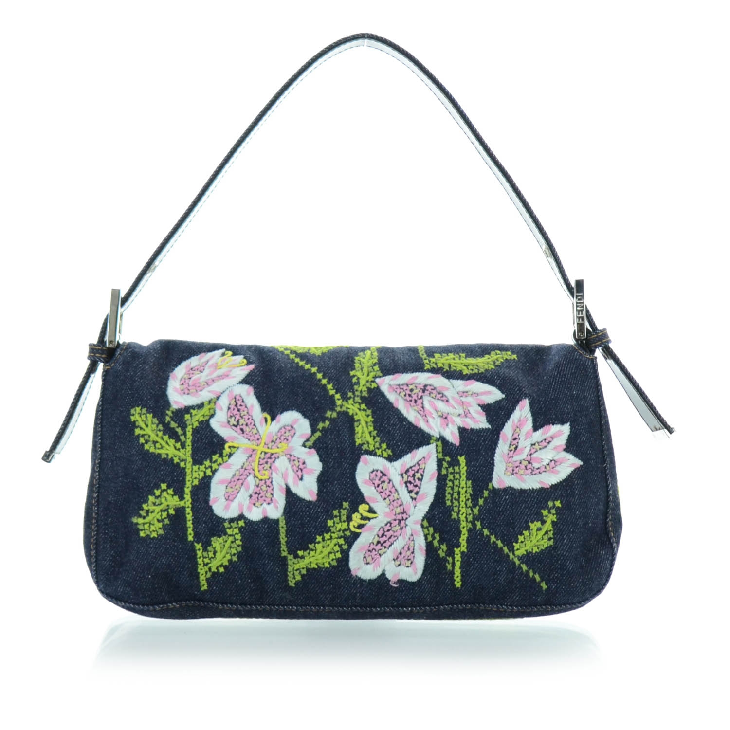 FENDI Denim Embroidered Baguette Multicolor 28714 | FASHIONPHILE