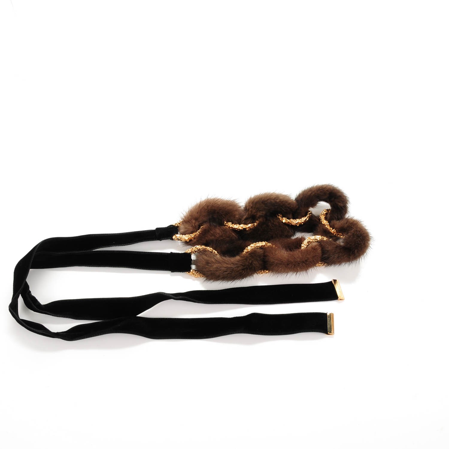 LOUIS VUITTON Mink Fur Gold Chain Link Ava Necklace Brown