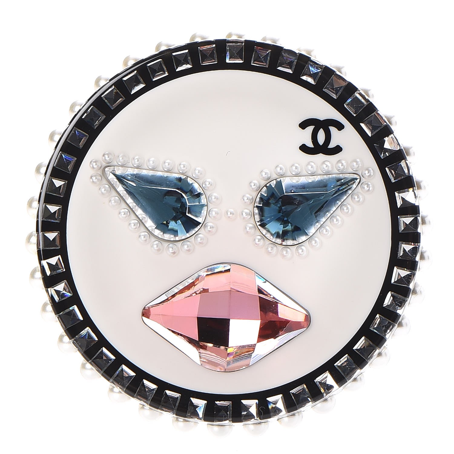 CHANEL チャーム CHANEL Metal Resin Pearl Emoji Brooch Silver White 259632