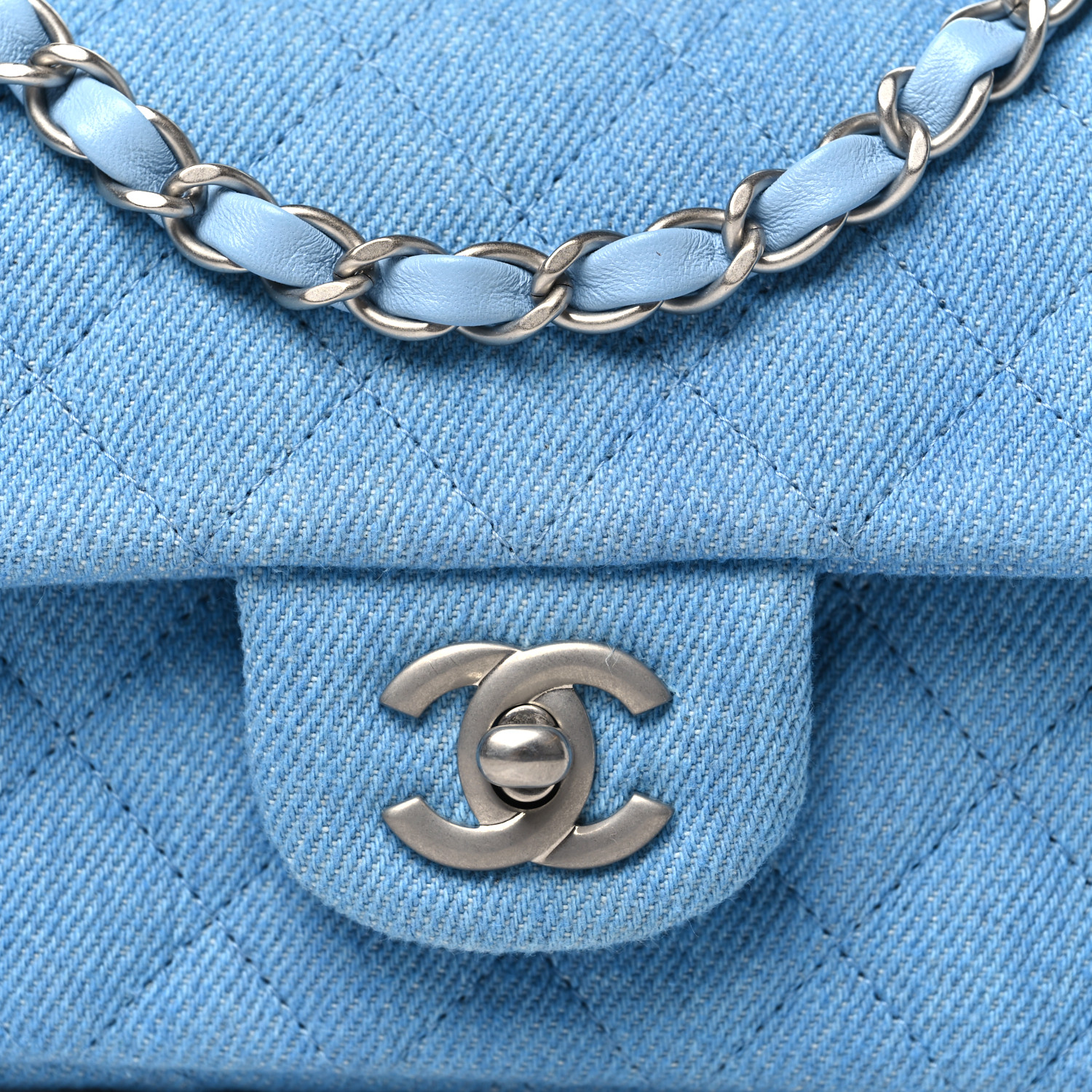 CHANEL Denim Quilted Mini Rectangular Flap Blue 1573961