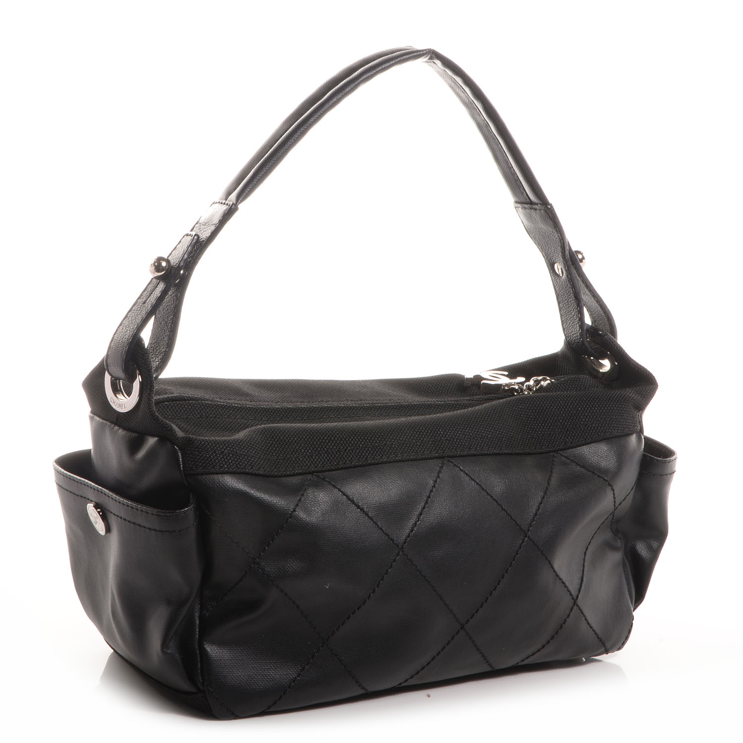 ♦CHANEL♦Paris-Biarritz Hobo CHANEL Coated Canvas Paris Biarritz Hobo Black 1215003