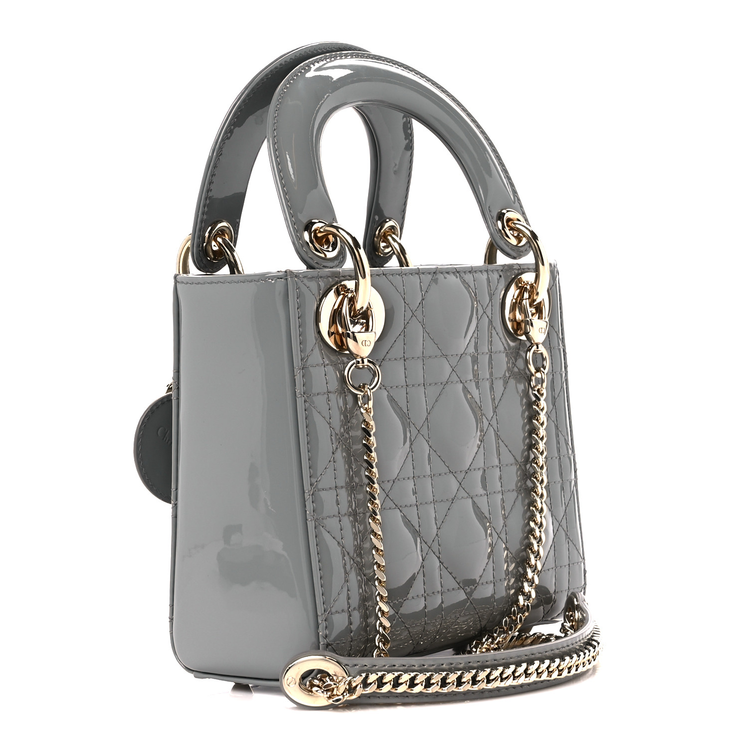 【ヴィンテージ】Rank:S☆Dior Grey Lady Small ハンドバック CHRISTIAN DIOR Patent Cannage Small Lady Dior Grey 682803
