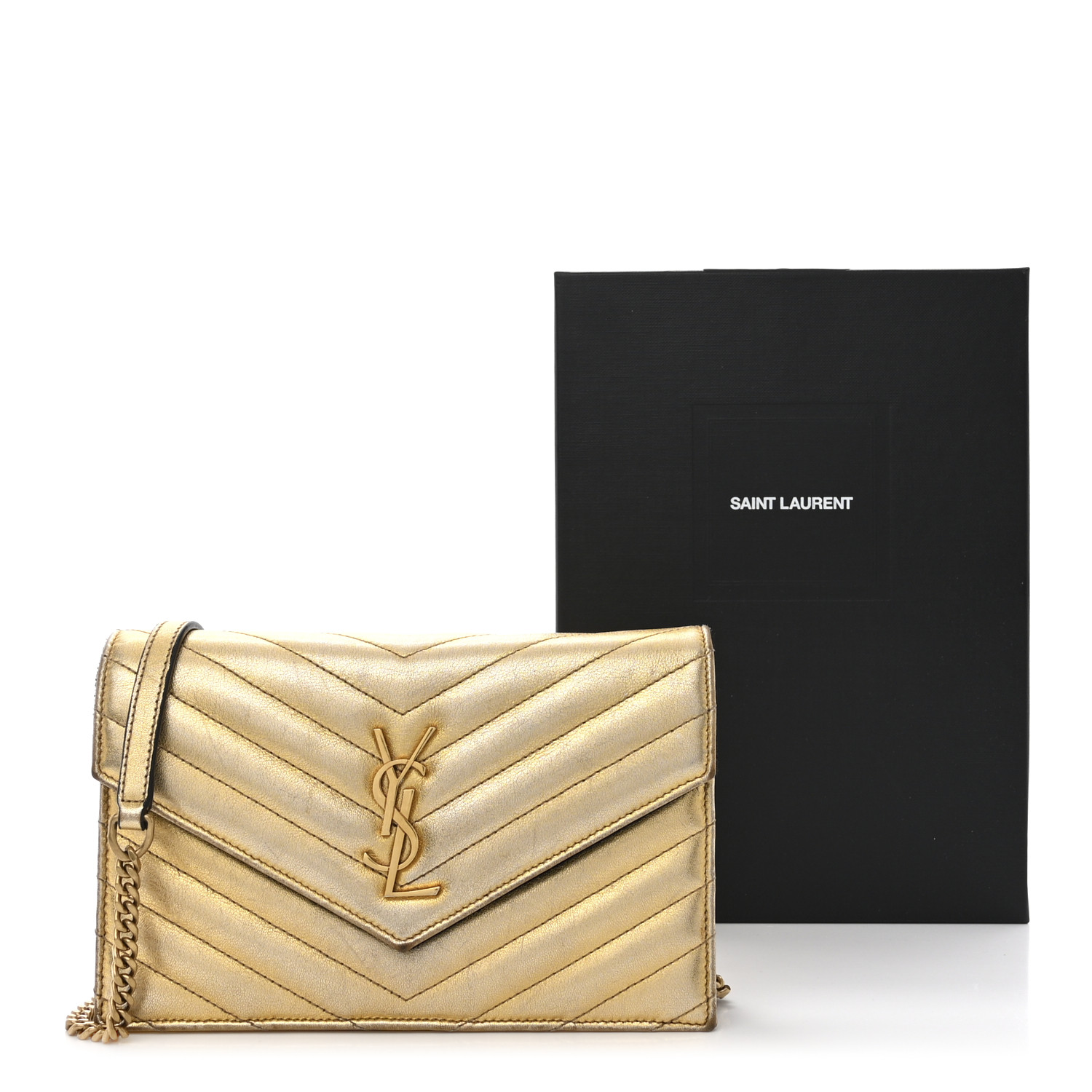 SAINT LAURENT Metallic Calfskin Matelasse Chevron Monogram