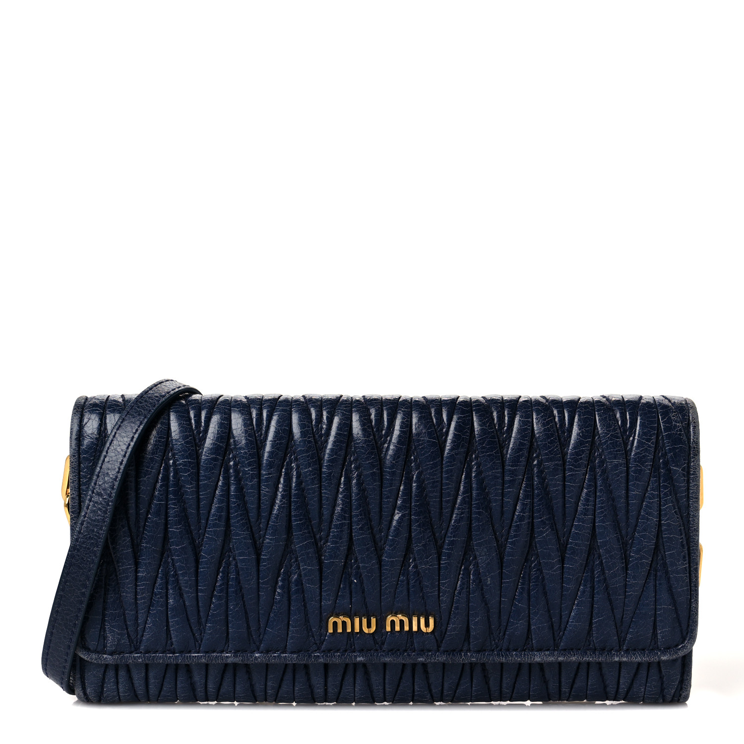 MIU MIU Nappa Matelasse Wallet On Chain Blue 1084760