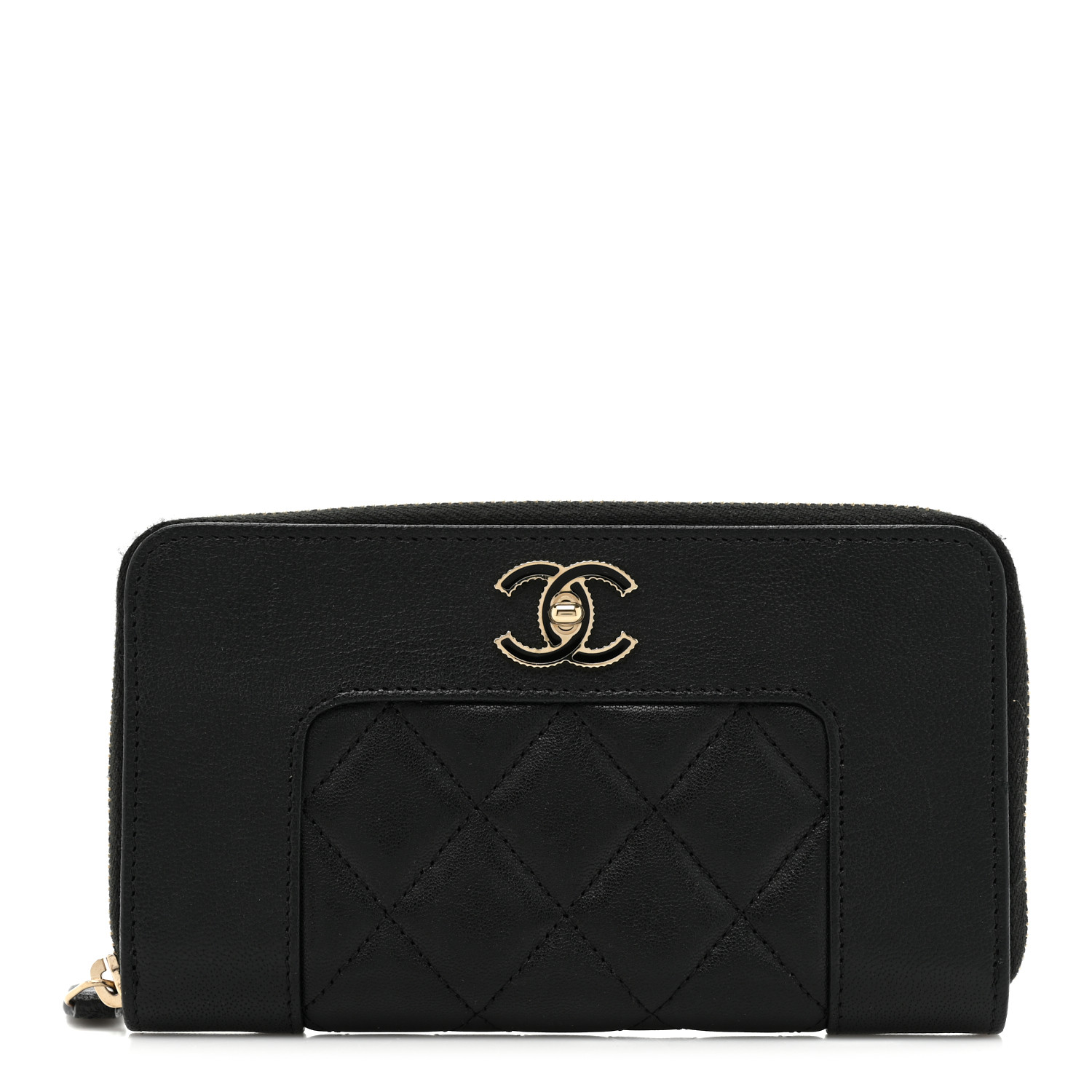 CHANEL Sheepskin Quilted Mademoiselle Vintage Zip Around