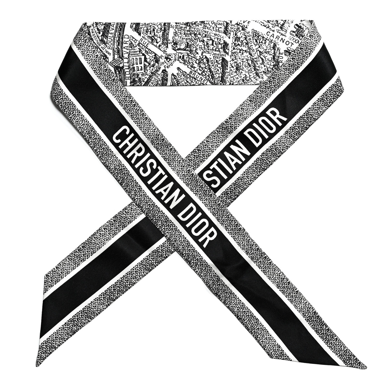 CHRISTIAN DIOR Silk Plan De Paris Mitzah Scarf White Black