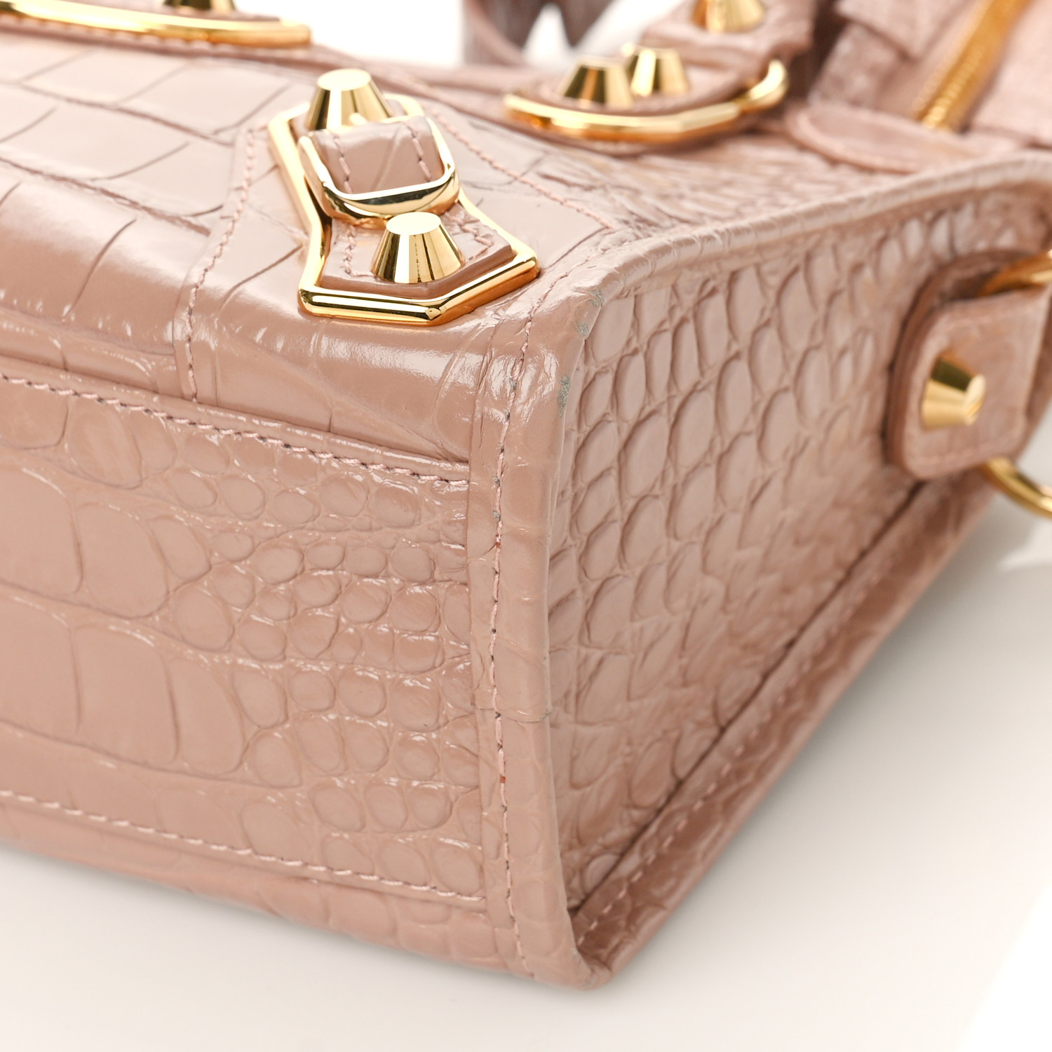 BALENCIAGA Shiny Supple Calfskin Crocodile Embossed Gold