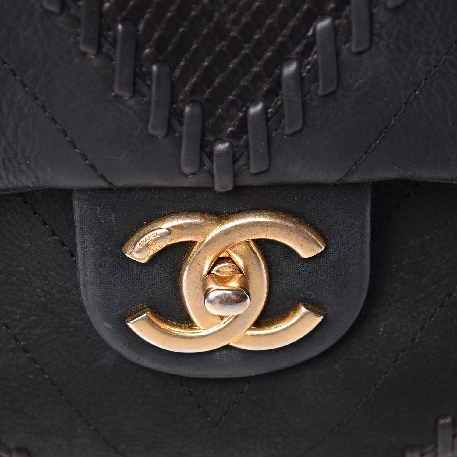 CHANEL Iridescent Calfskin Python Patchwork Chevron Medium