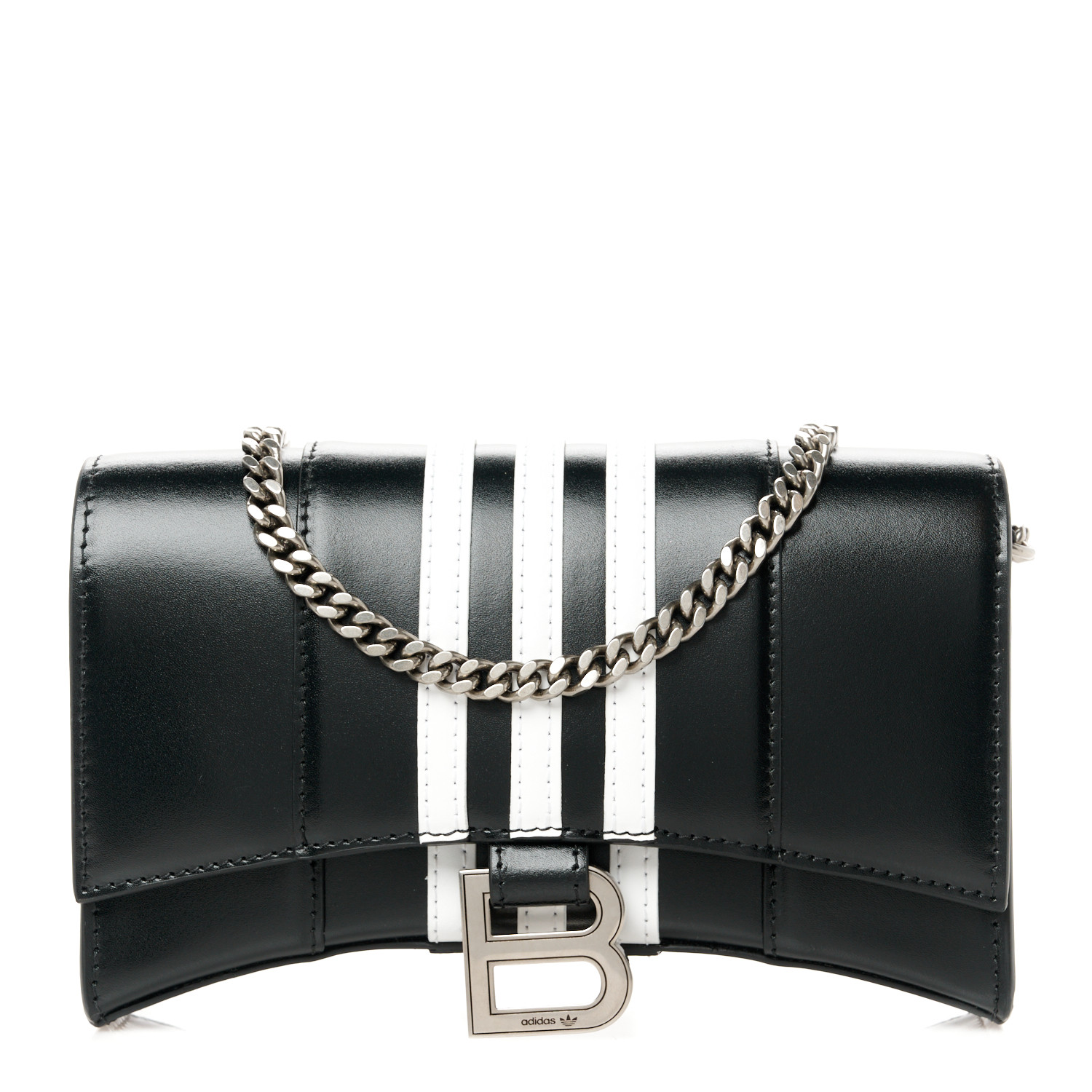 BALENCIAGA X ADIDAS Box Calfskin Hourglass Chain Bag Black