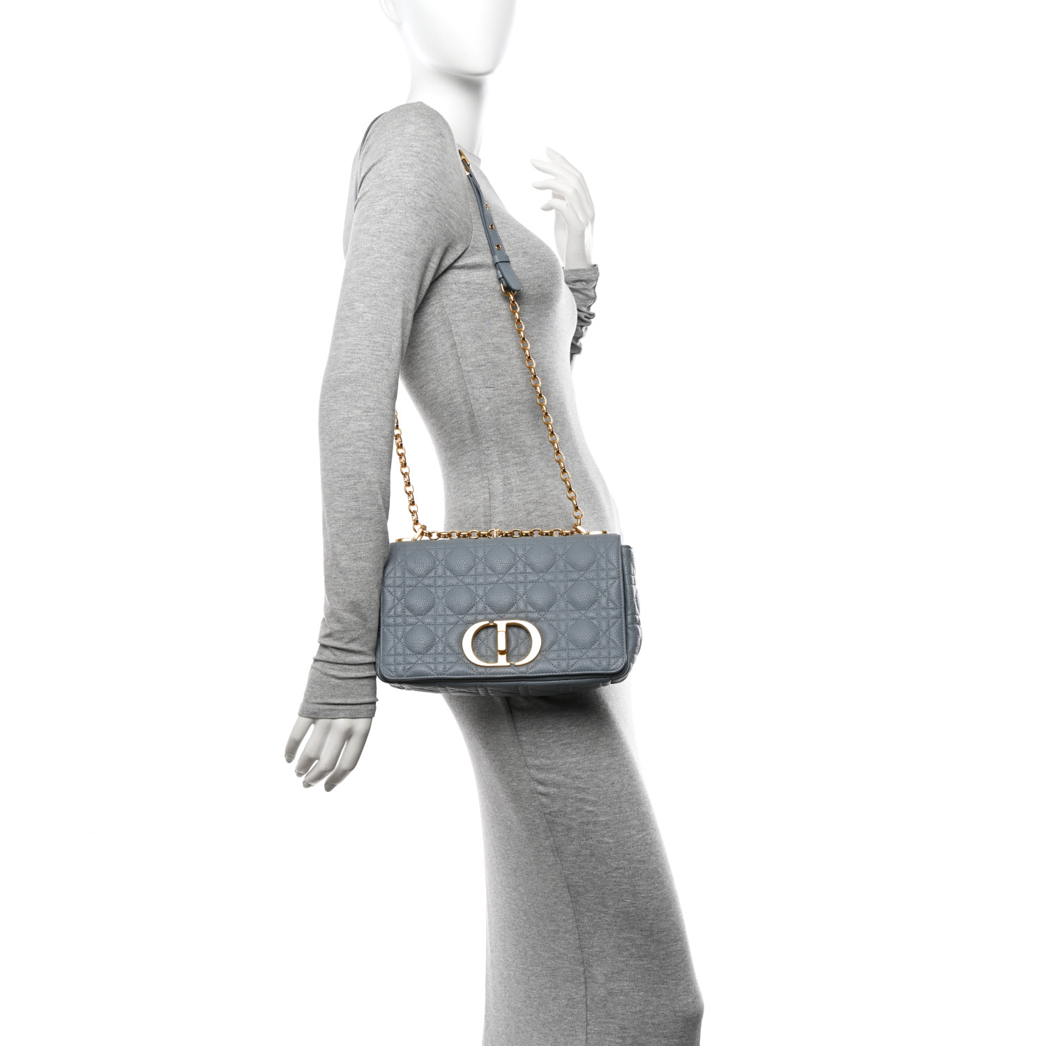 【ヴィンテージ】Rank:S☆Dior Grey Caro Medium Cannage バック CHRISTIAN DIOR Calfskin Cannage Medium Caro Bag Grey 1550964