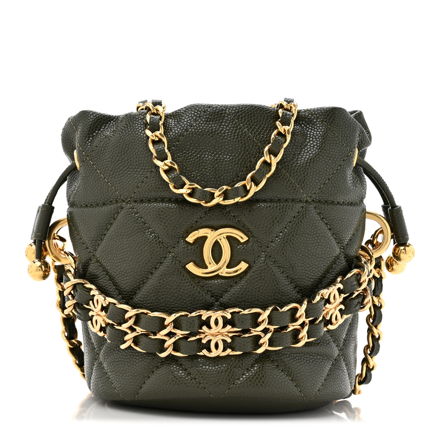 CHANEL Caviar Quilted Coco First Bucket Clutch With Chain