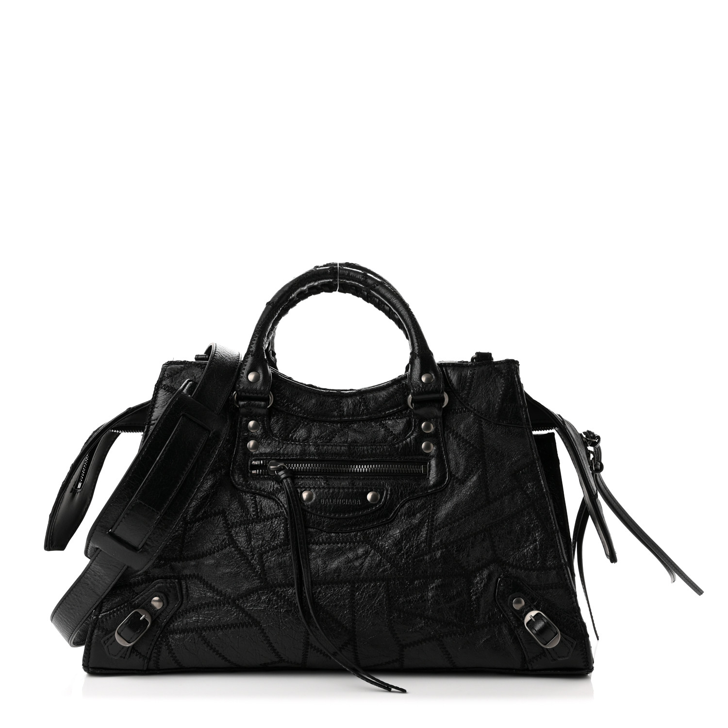 BALENCIAGA Calfskin Patchwork Stitched Neo Classic Silver