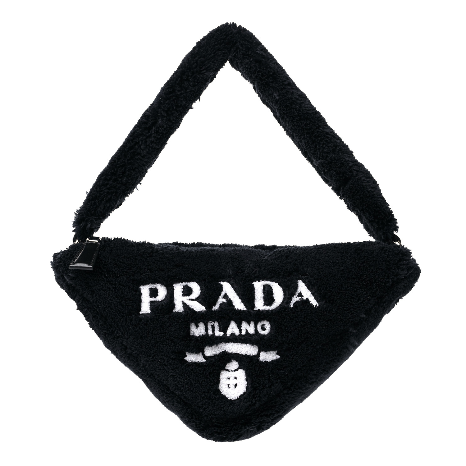 PRADA Terry Cloth Triangle Pouch Bag Black White 1198945