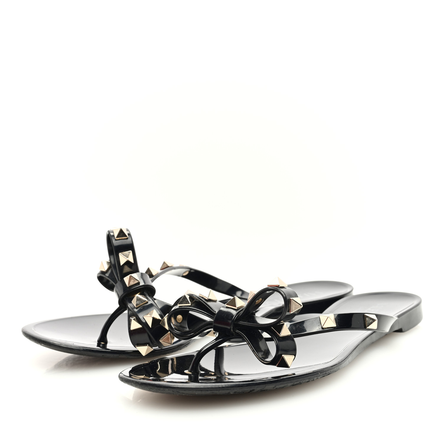 VALENTINO直営店 プレディークラッシュ サンダル VALENTINO GARAVANI PVC Jelly Rockstud Bow Thong Sandals 39