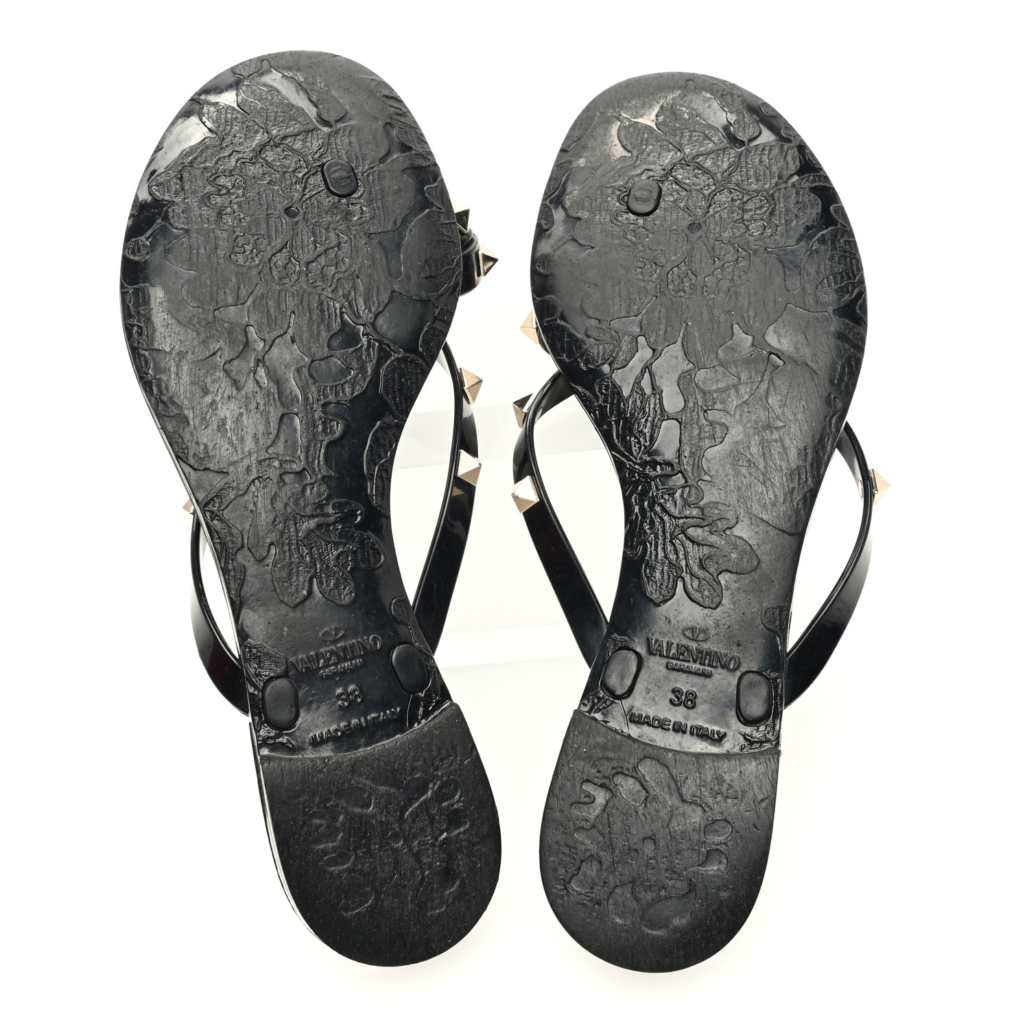 VALENTINO直営店 プレディークラッシュ サンダル VALENTINO GARAVANI PVC Jelly Rockstud Bow Thong Sandals 39