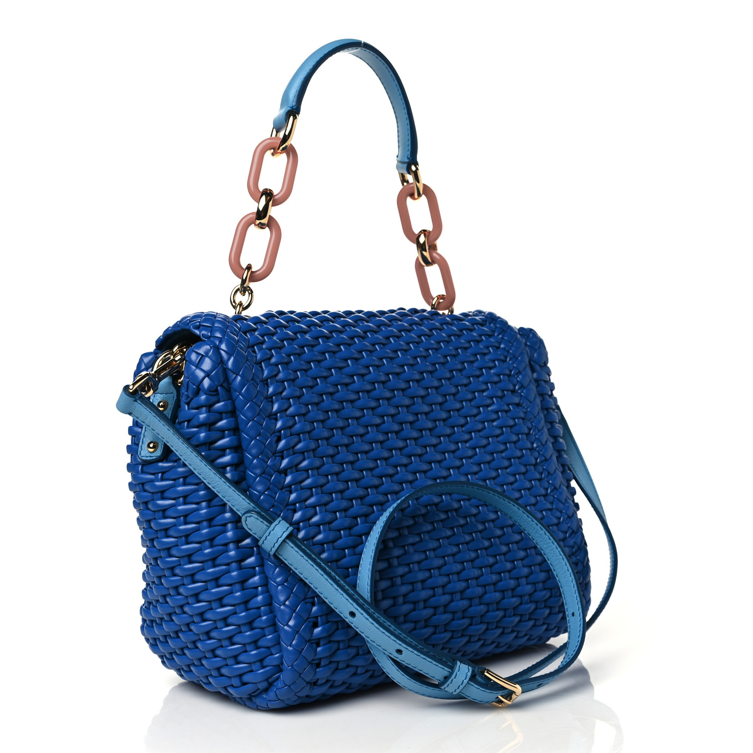 DOLCE & GABBANA Woven Calfskin Padlock Shoulder Bag Blue