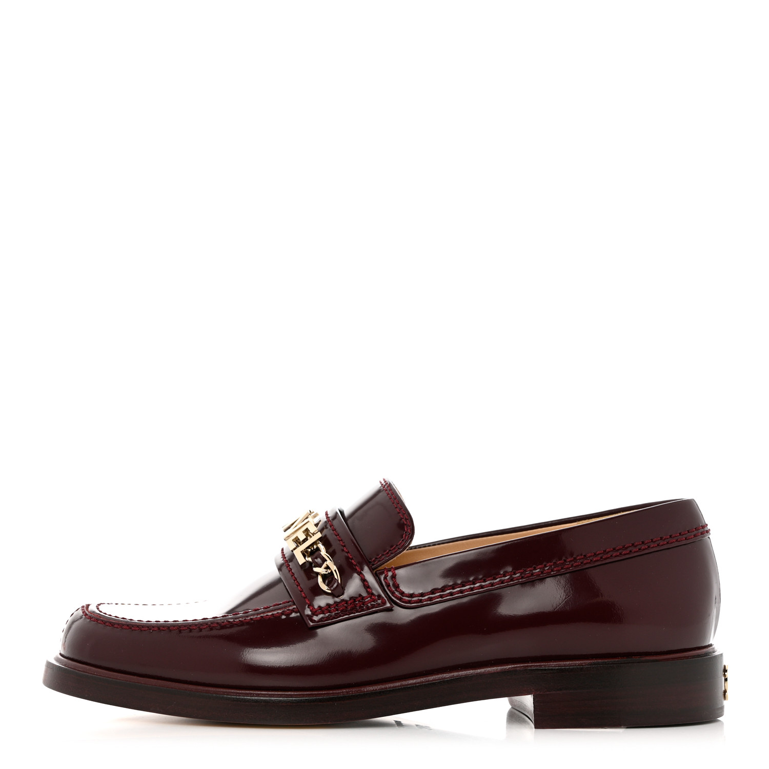 CHANEL バーガンディ ローファー CHANEL Shiny Calfskin Logo Loafers 37 Burgundy 1161897