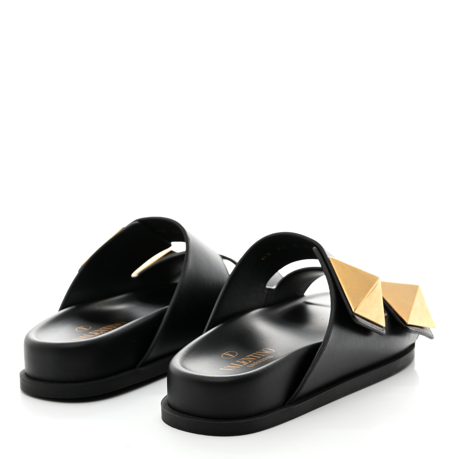 サンダル・ミュール VALENTINO GARAVANI Black Nappa Leather Roman Stud Slippers VALENTINO GARAVANI Nappa Roman Stud Slide Sandals 35 Black