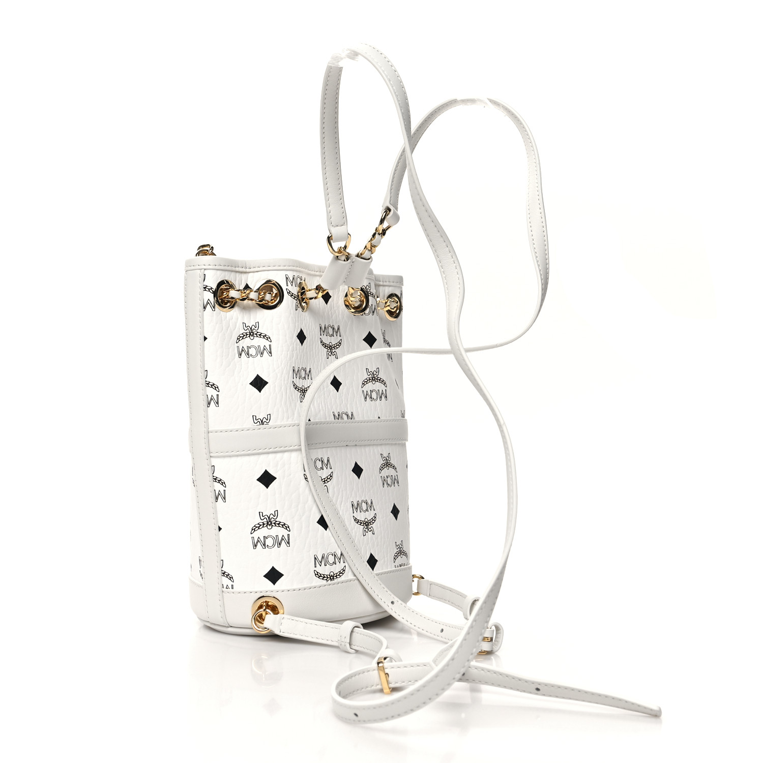 MCM Visetos Aren Mini Chain Backpack White 3