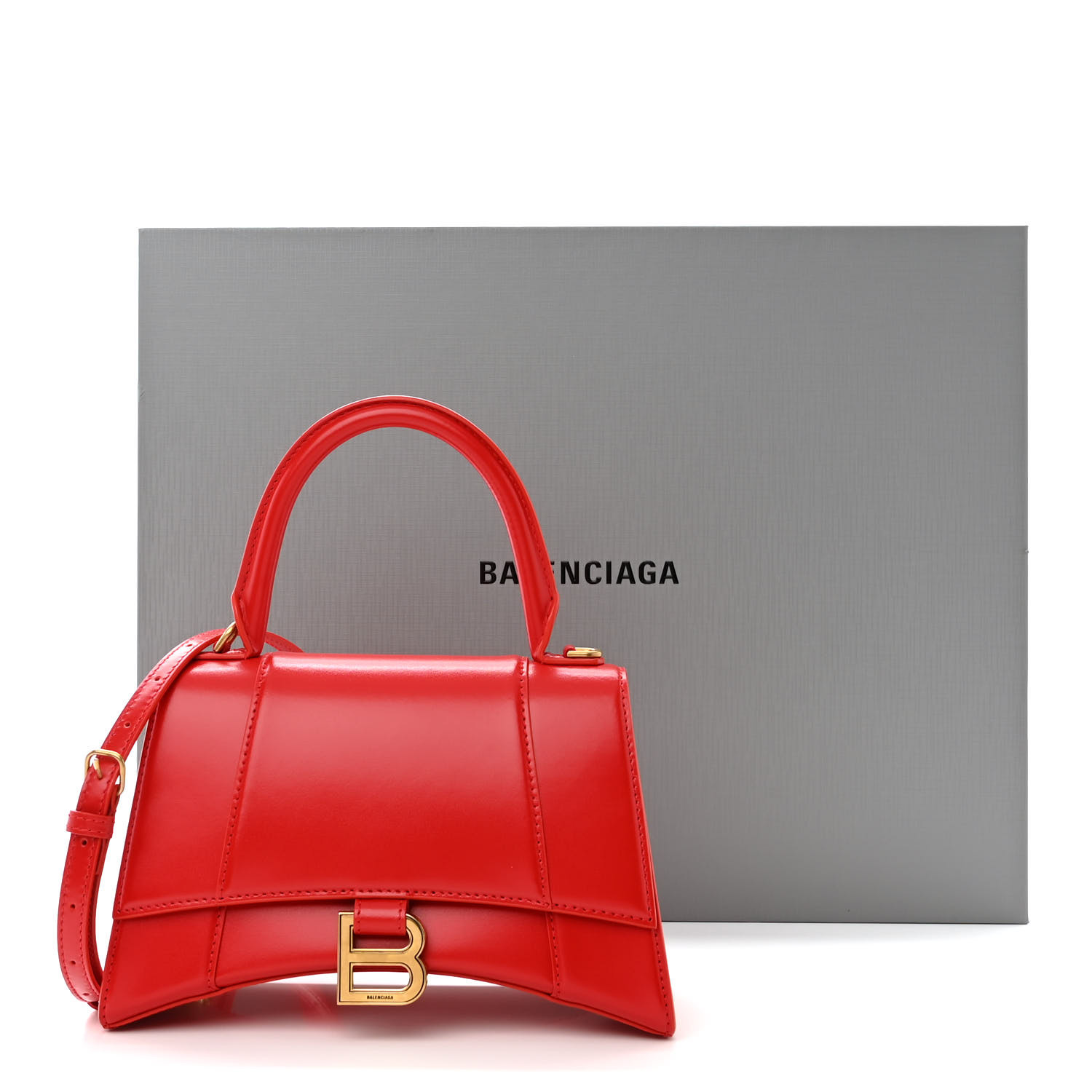 BALENCIAGA Shiny Box Calfskin Small Hourglass Top Handle Bag