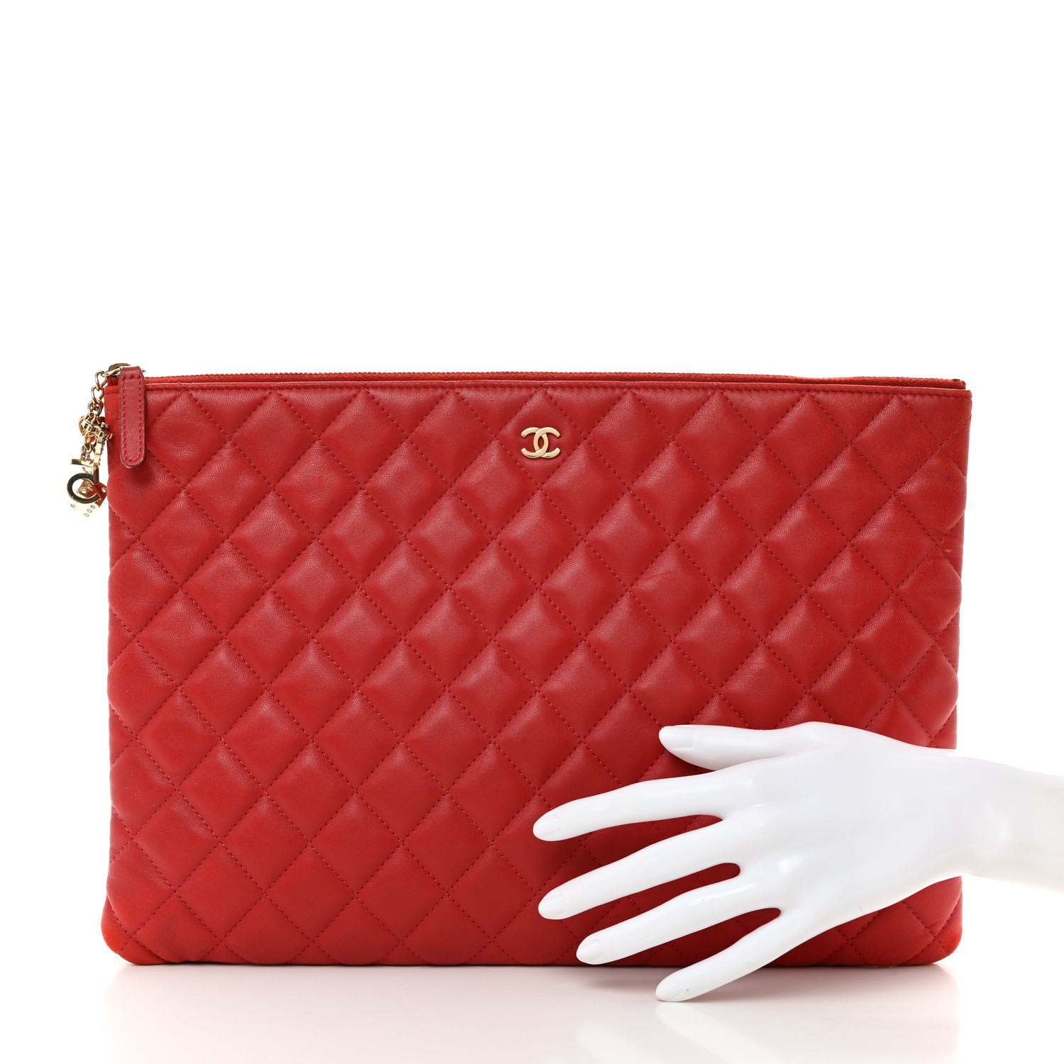 CHANEL Lambskin Quilted Large Casino Beauty CC Cosmetic Case Red 2