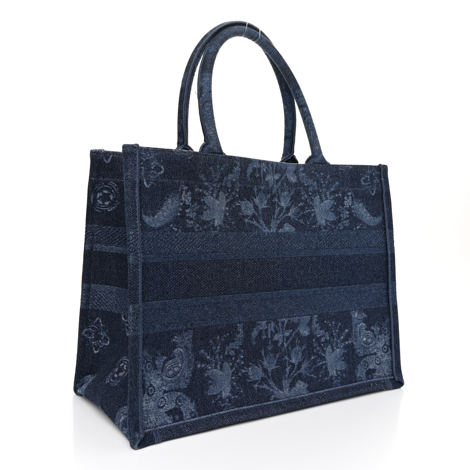 クリスチャンディオール Christian Dior CHRISTIAN DIOR Denim Flowers Embroidered Medium Book Tote
