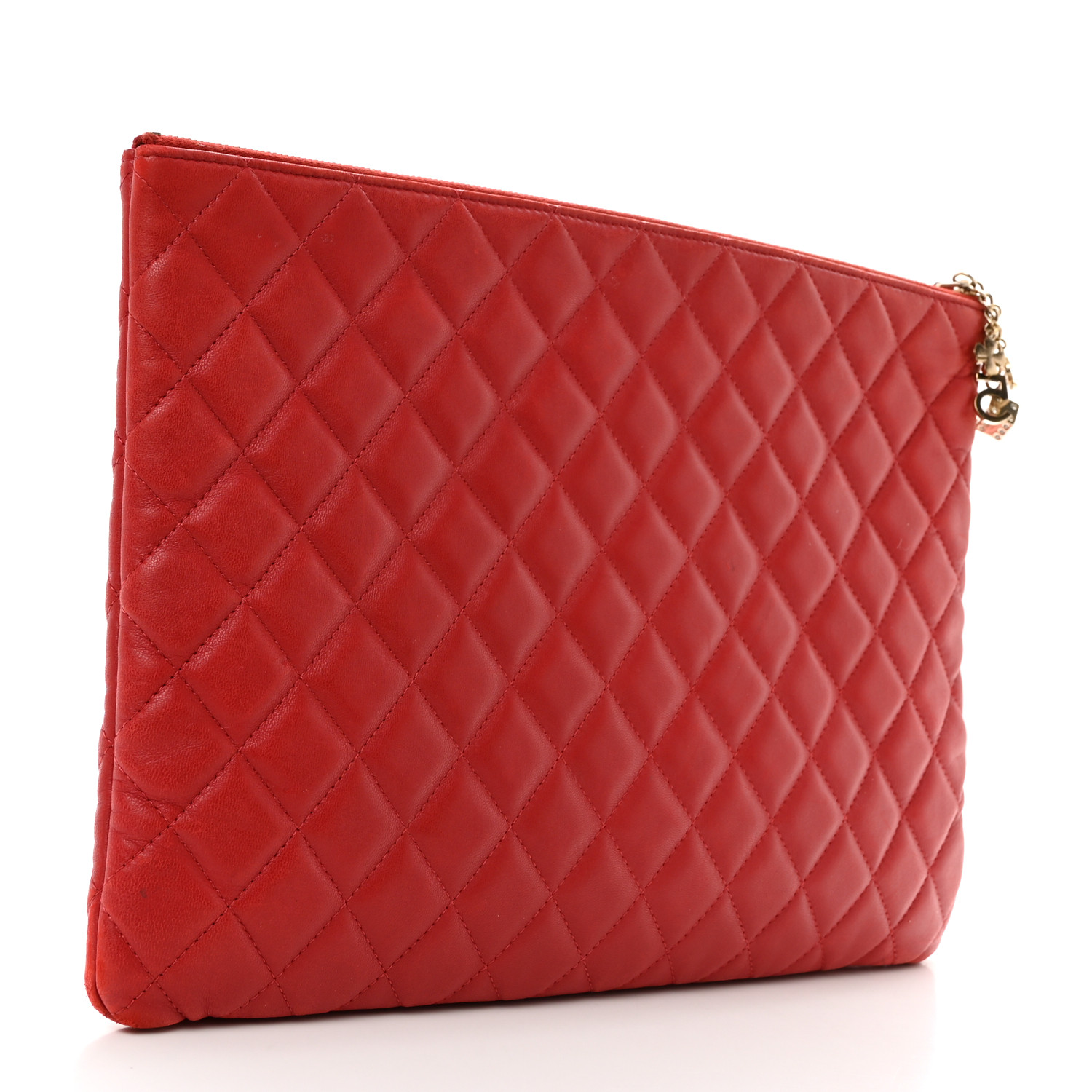 CHANEL Lambskin Quilted Large Casino Beauty CC Cosmetic Case Red 3
