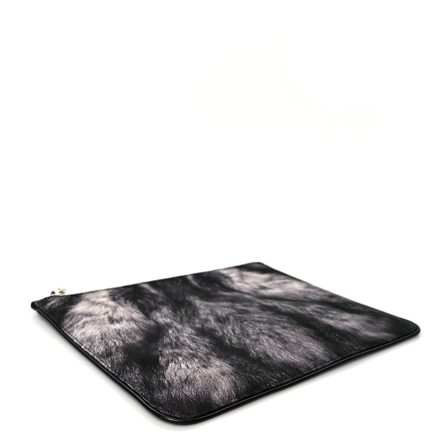 ファッション雑貨・小物その他 alexander mcqueen POUCH (6320361MC11 8490) ALEXANDER MCQUEEN Silk Fur Print Zip Pouch Black Grey