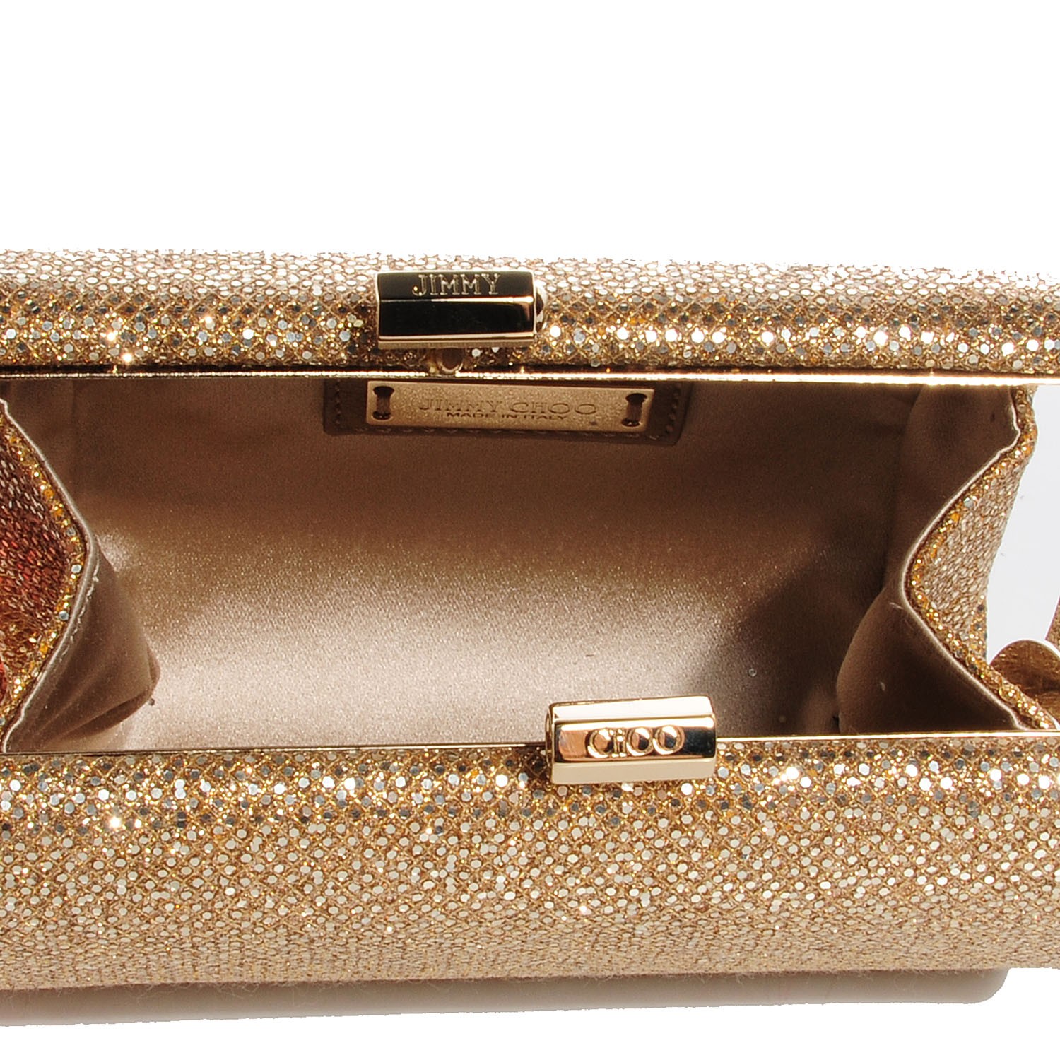 JIMMY CHOO Glitter Fabric Mini Tube Clutch Gold 91011
