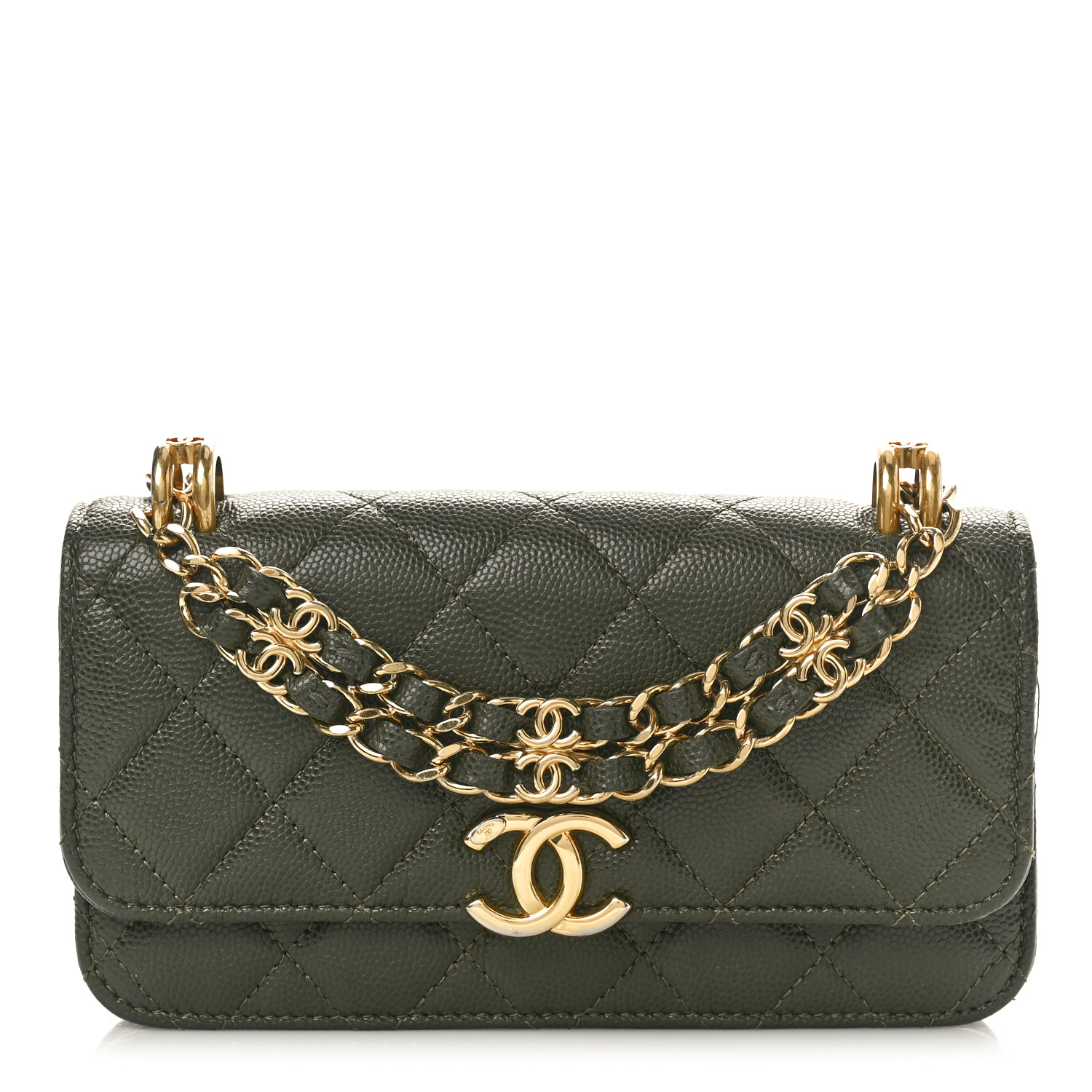ショルダーバッグ・ポシェット × ヴィンテージ(中古) Chanel Caviar Chain Phone Holder Crossbody Bag Chanel O Phone Holder Crossbody Bag Quilted Caviar Gray 2898404