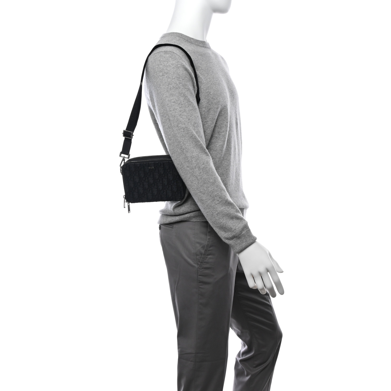 CHRISTIAN DIOR Oblique Zipped With Strap Pouch Black 1618886