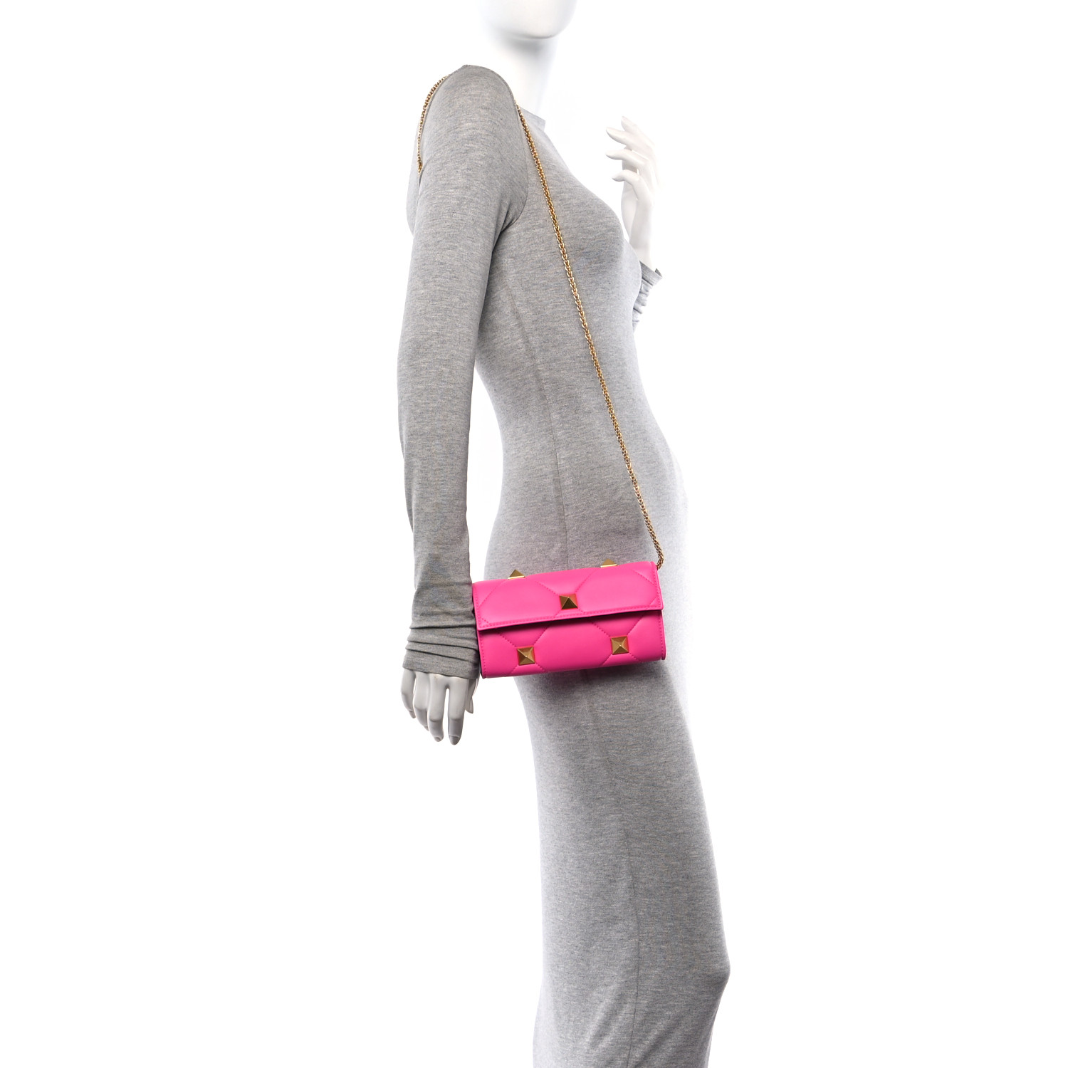 VALENTINO GARAVANI Nappa Roman Stud Wallet On Chain Pink PP