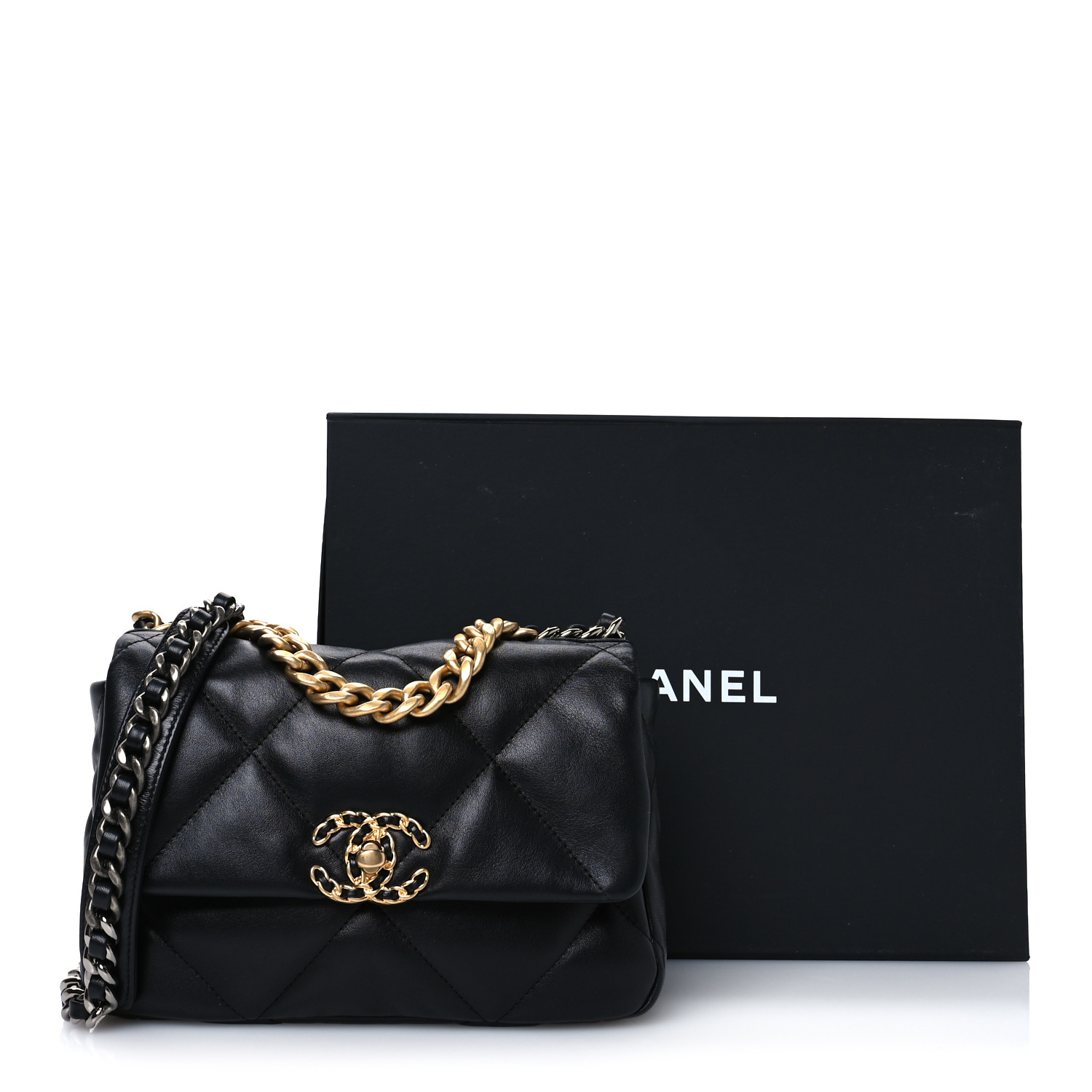 CHANEL Lambskin Quilted Medium Chanel 19 Flap Black 1695255